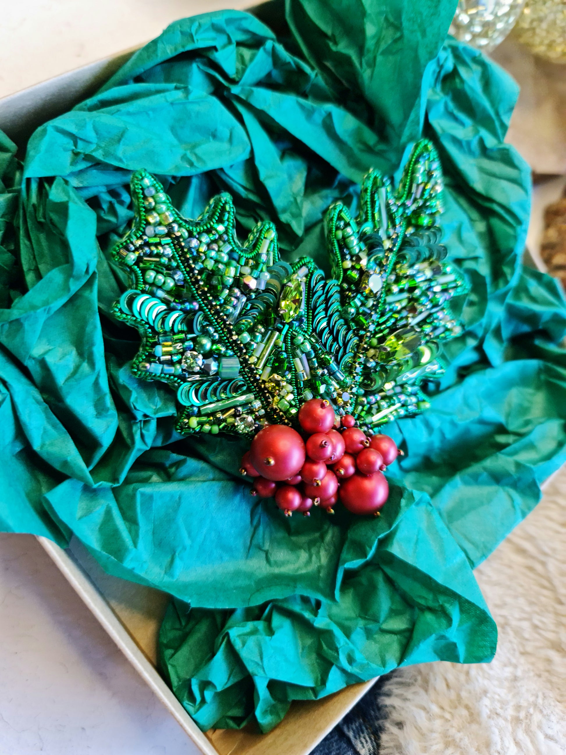 Holly Berry Christmas Brooch