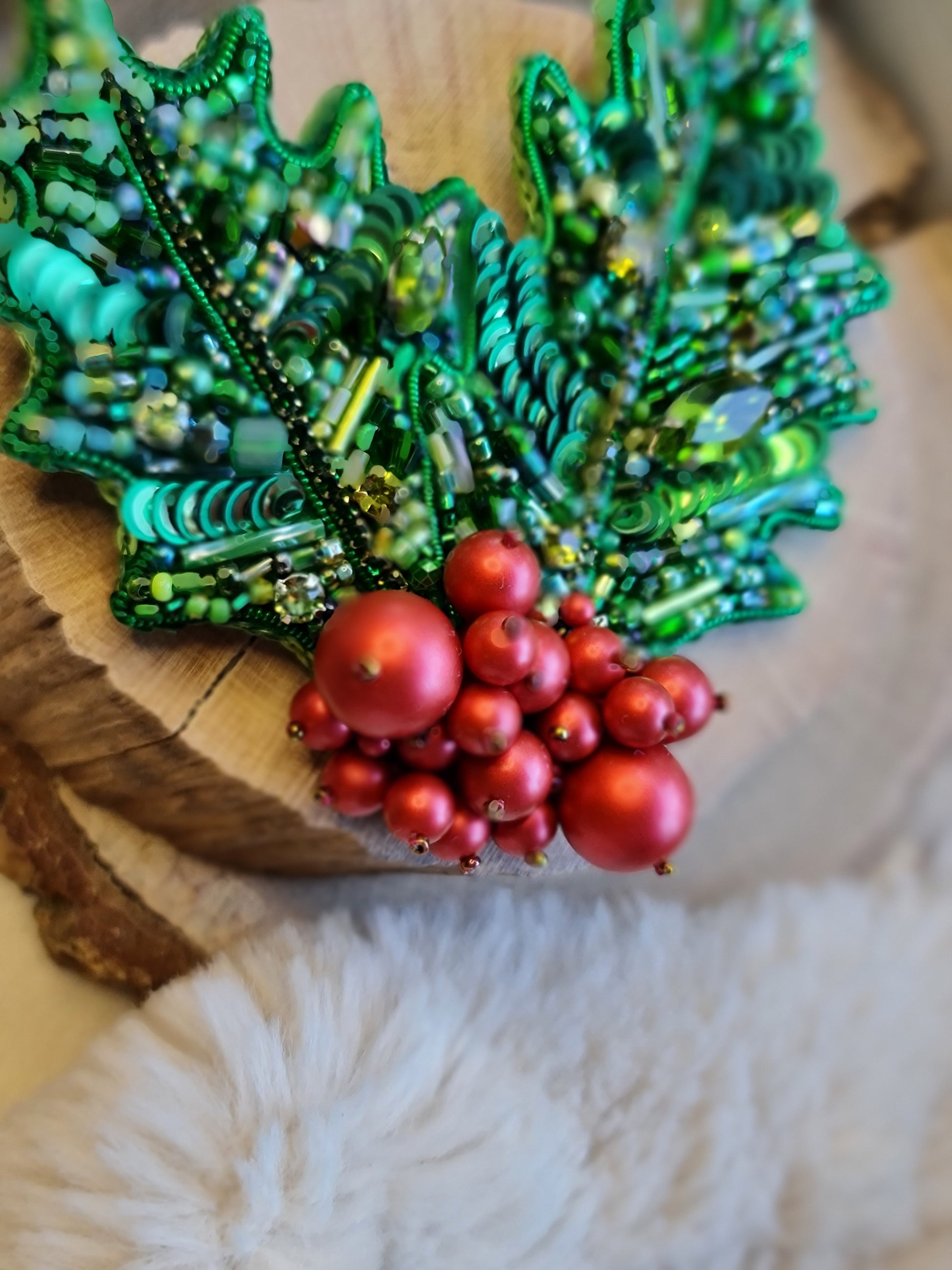 Holly Berry Christmas Brooch