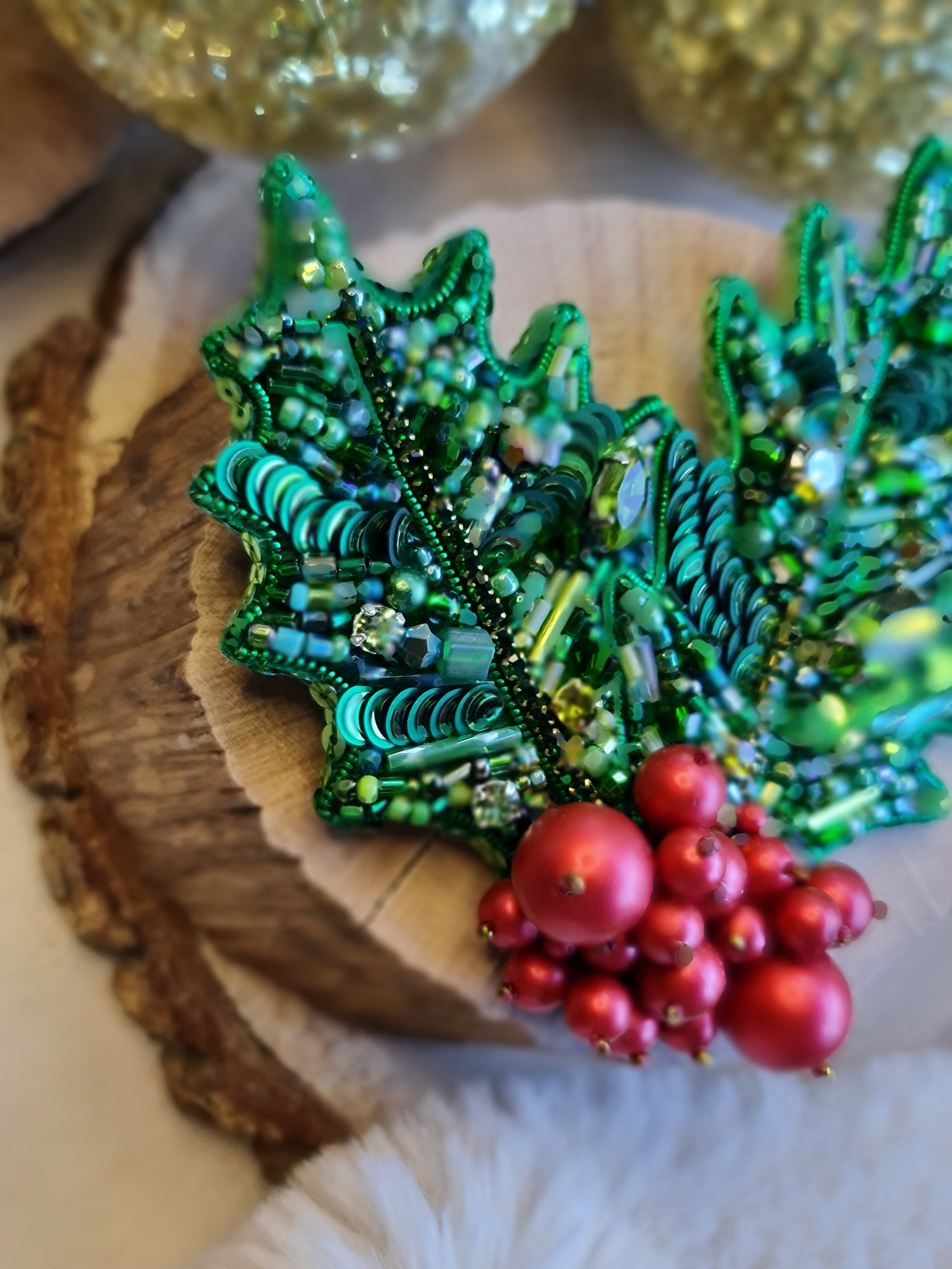 Holly Berry Christmas Brooch