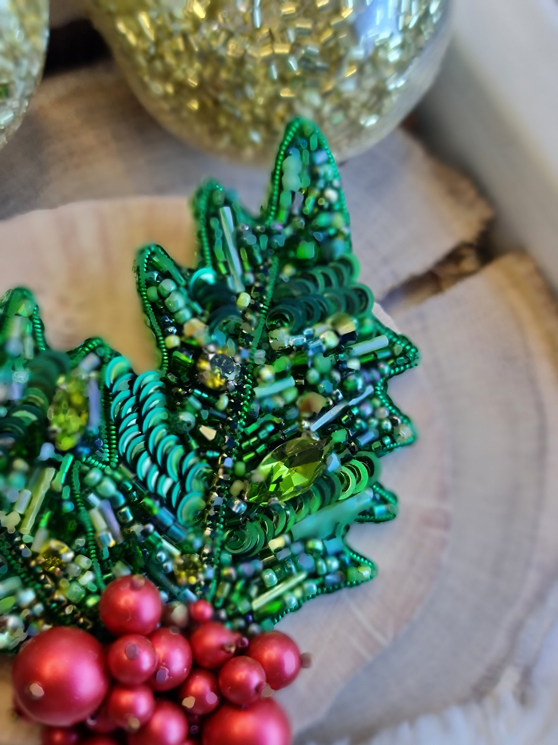 Holly Berry Christmas Brooch