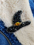 Black witch hat beaded brooch hand embroidered with black beads and orange crystal detail