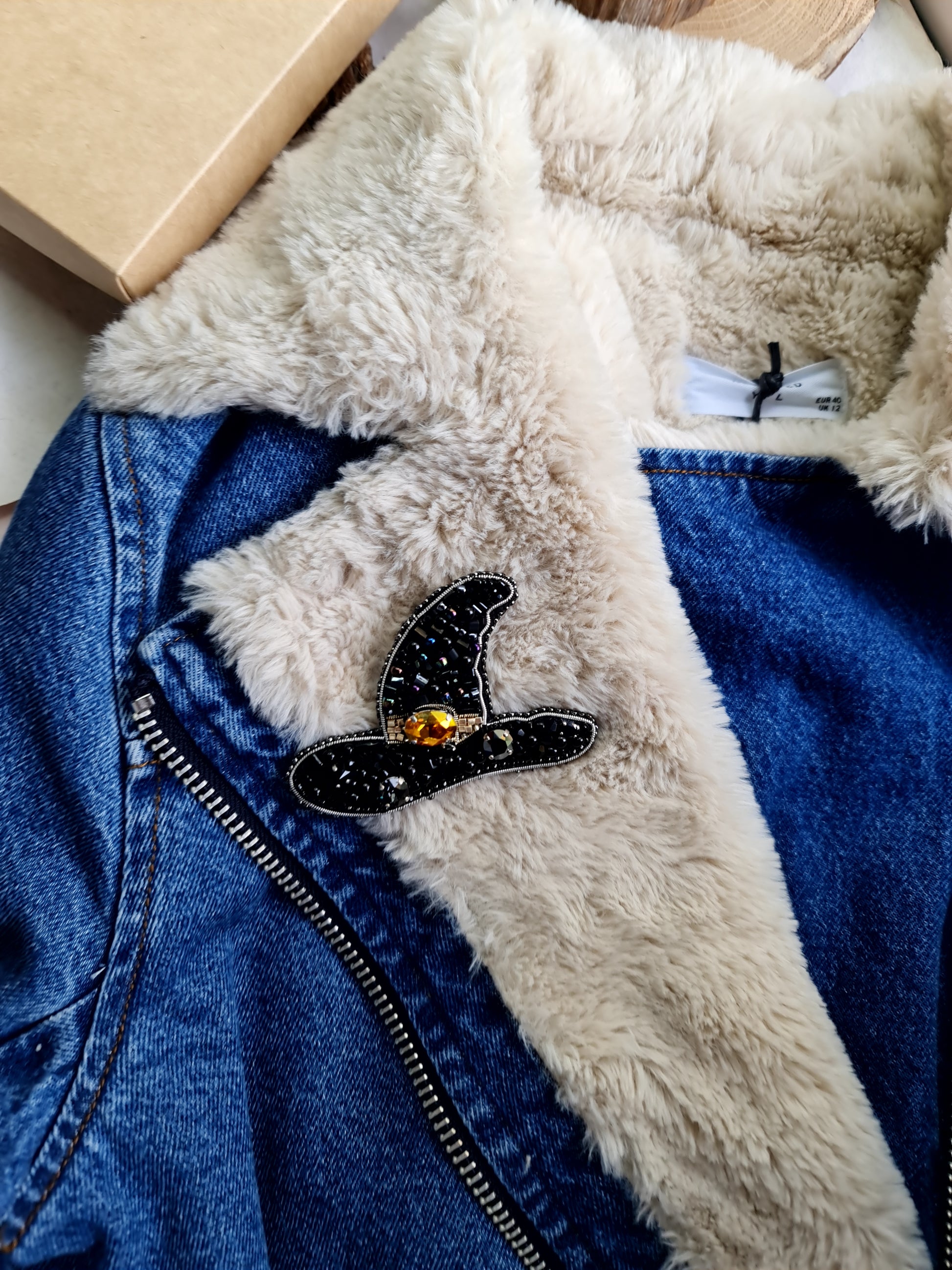 Black Witch Hat Beaded Brooch