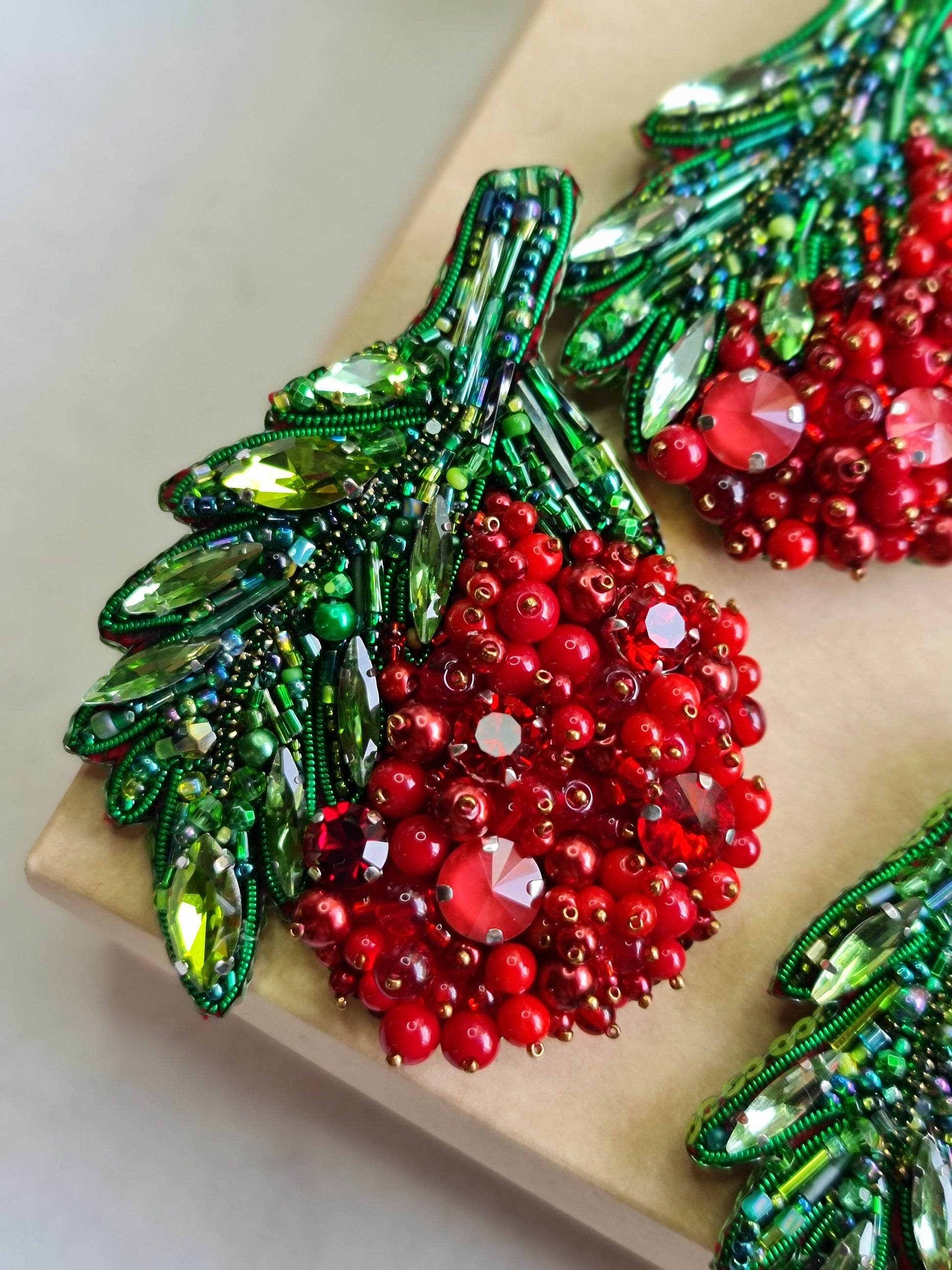 Red Berry Beaded Brooch