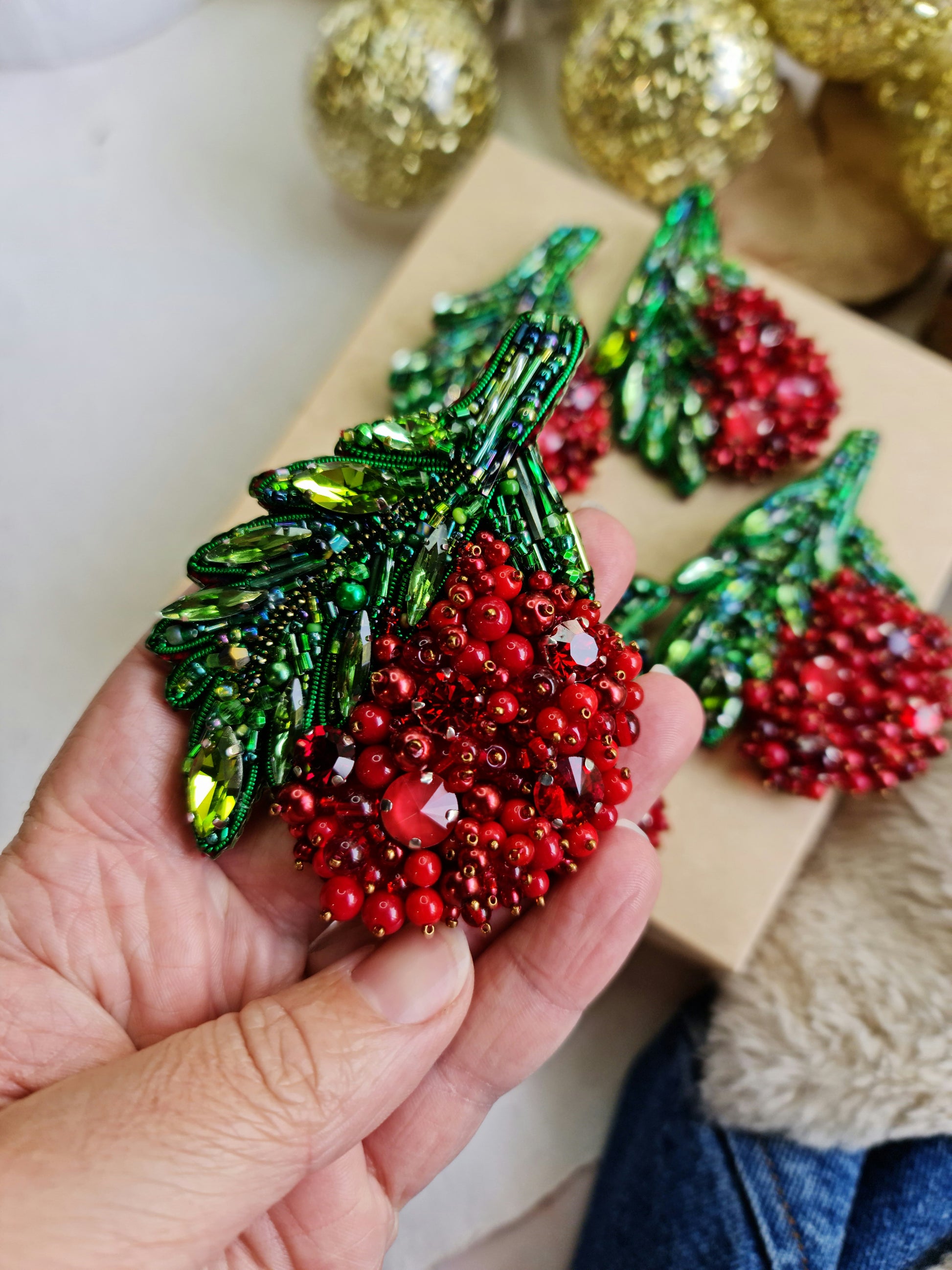 Red Berry Beaded Brooch