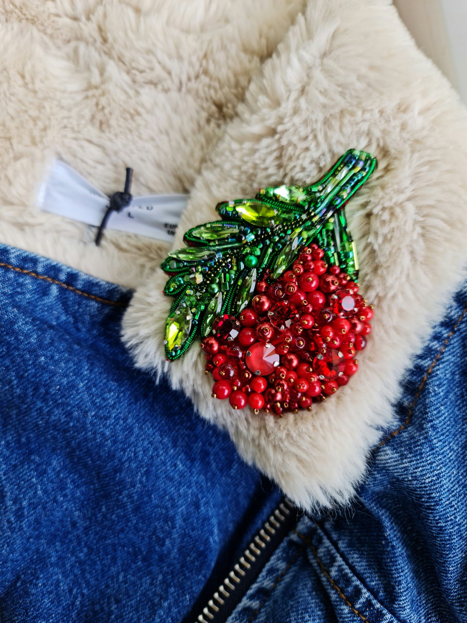 Red Berry Beaded Brooch
