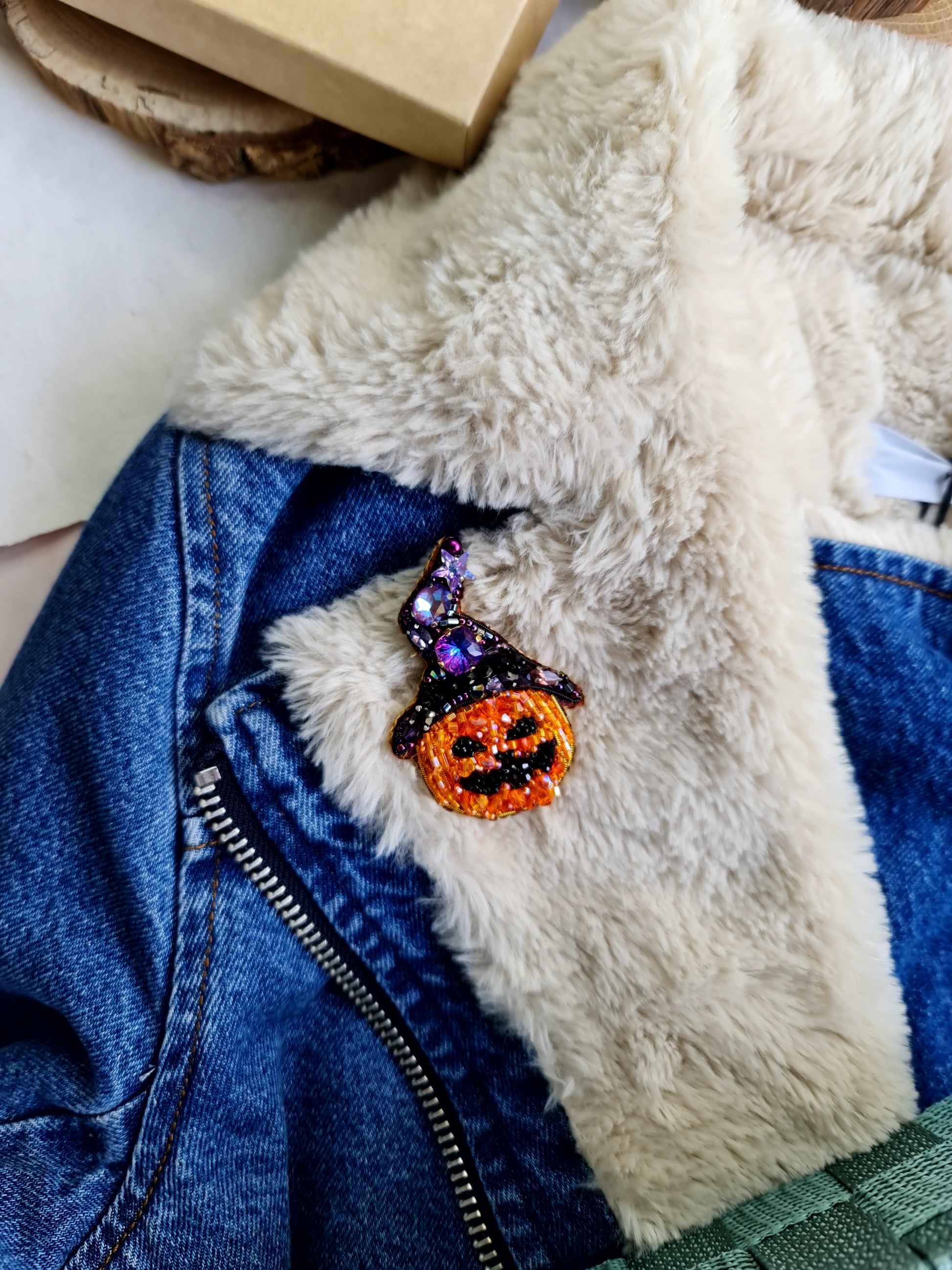 Halloween Pumpkin Beaded Brooch