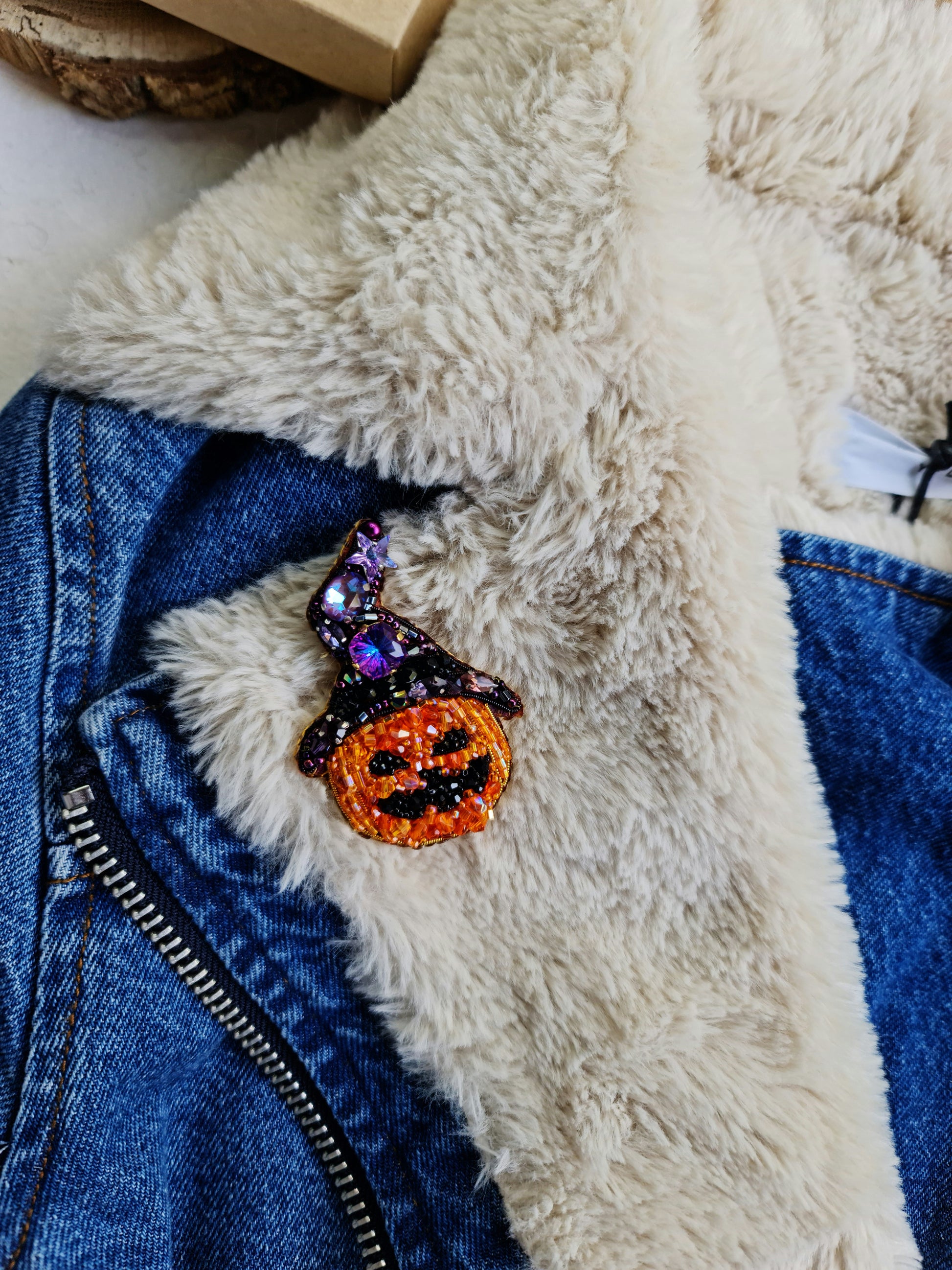 Halloween Pumpkin Beaded Brooch