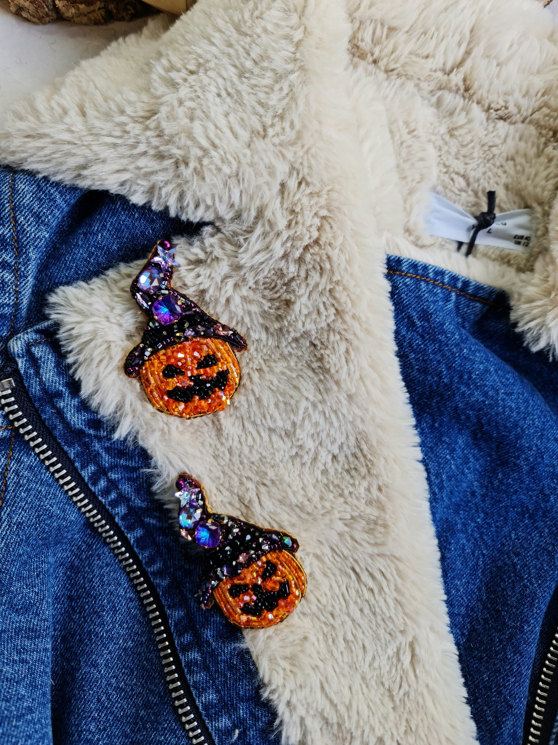 Halloween Pumpkin Beaded Brooch