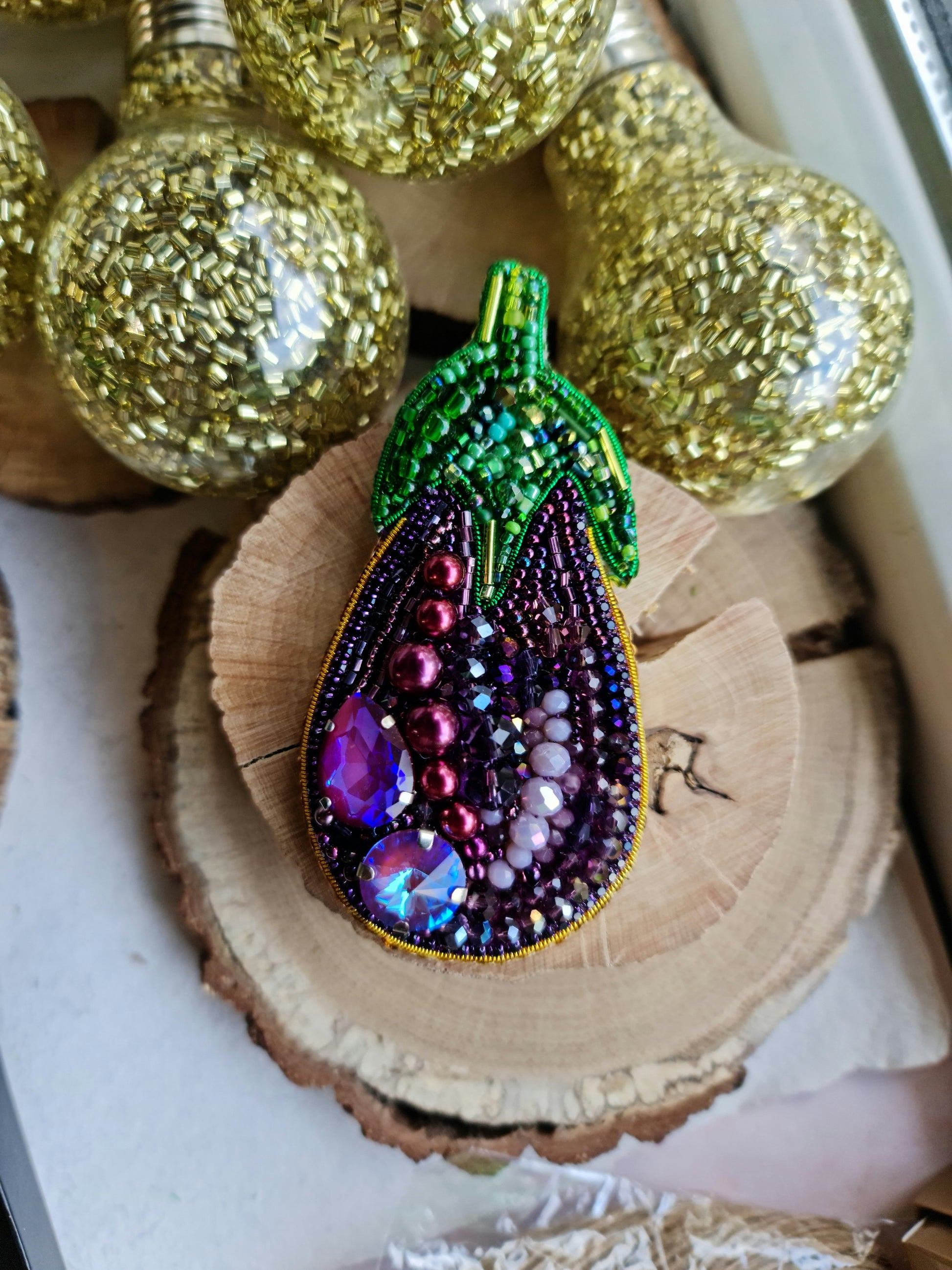 Eggplant Beaded Brooch