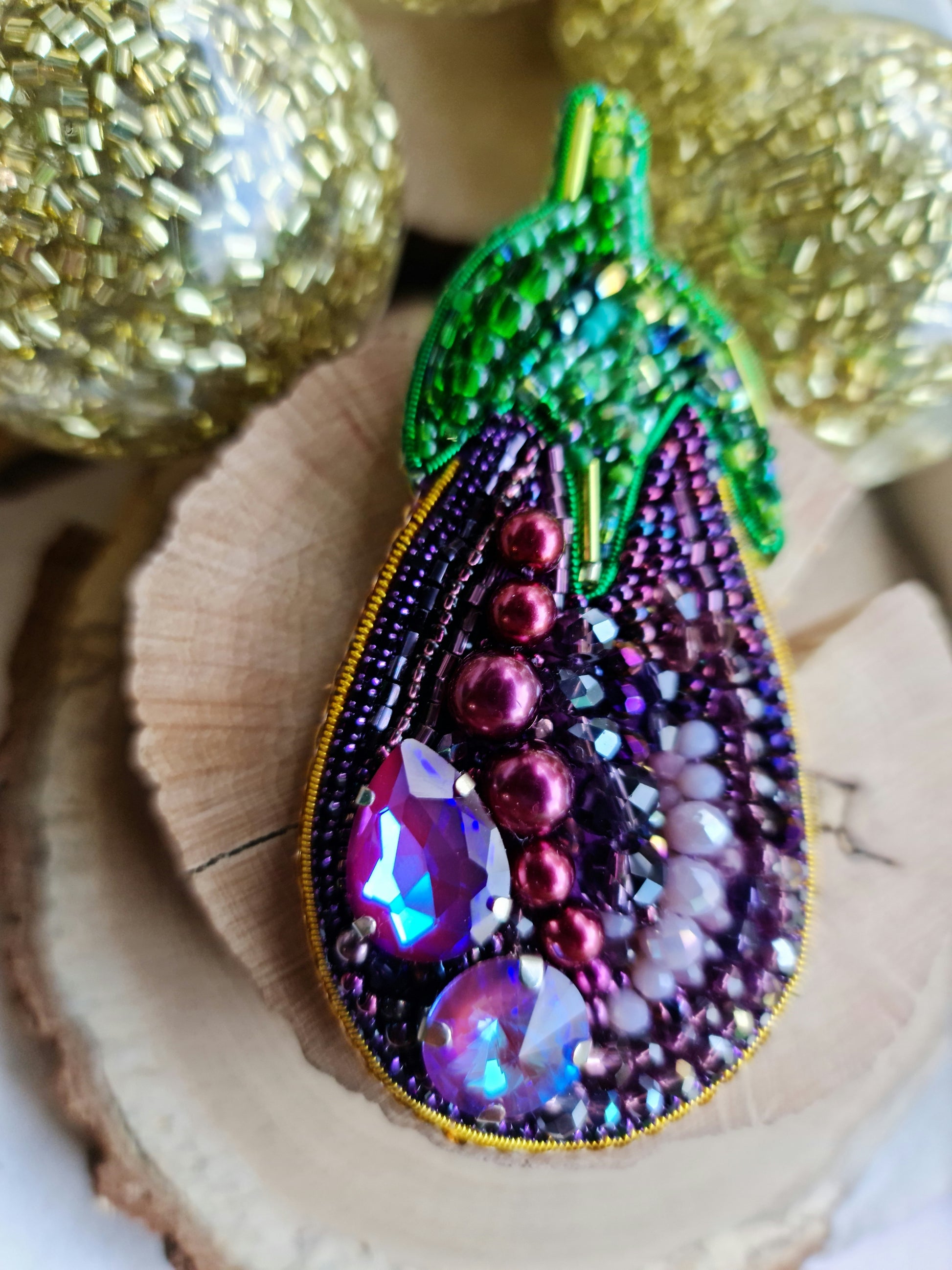 Eggplant Beaded Brooch