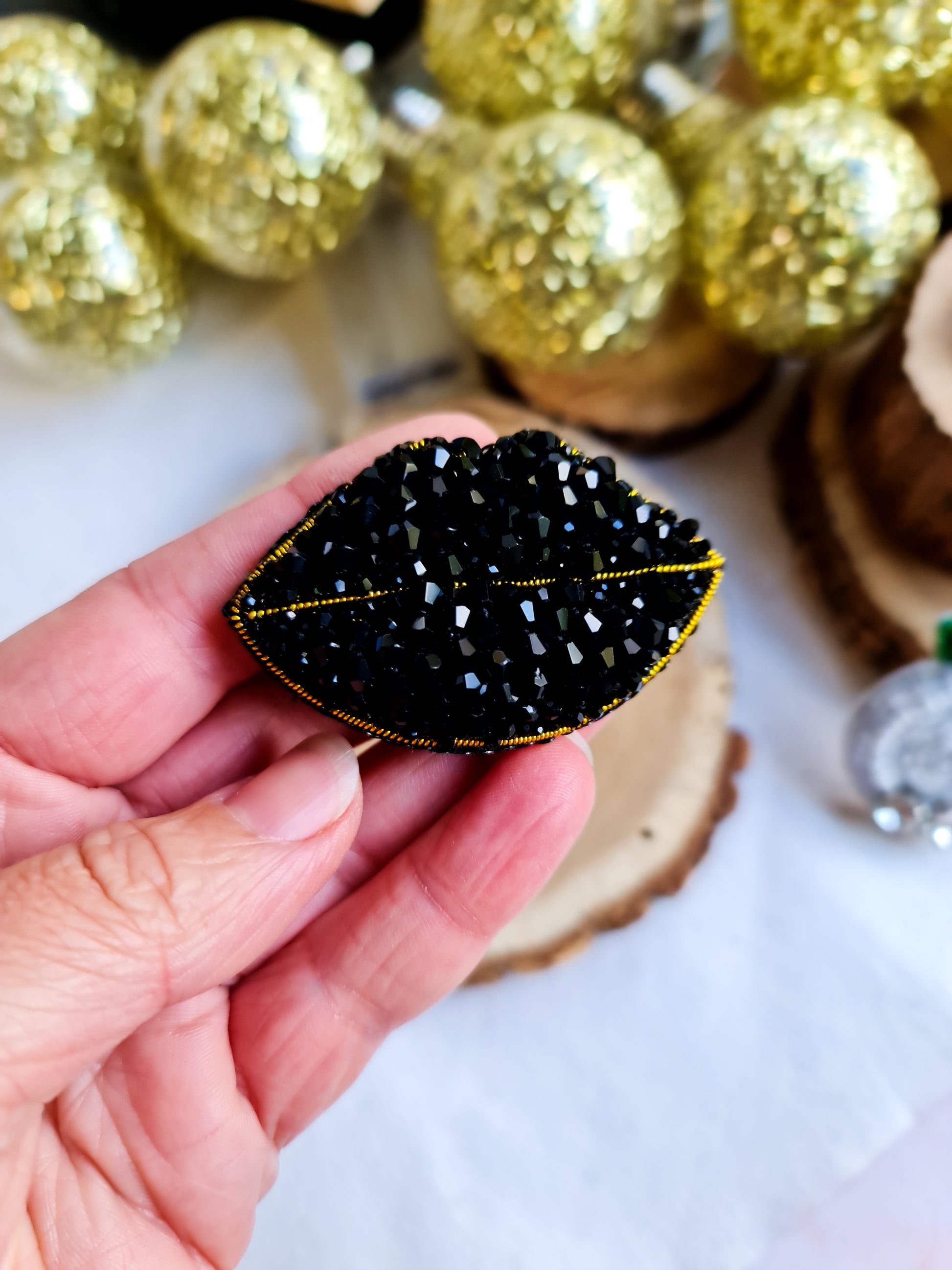 Red Lips Beaded Brooch