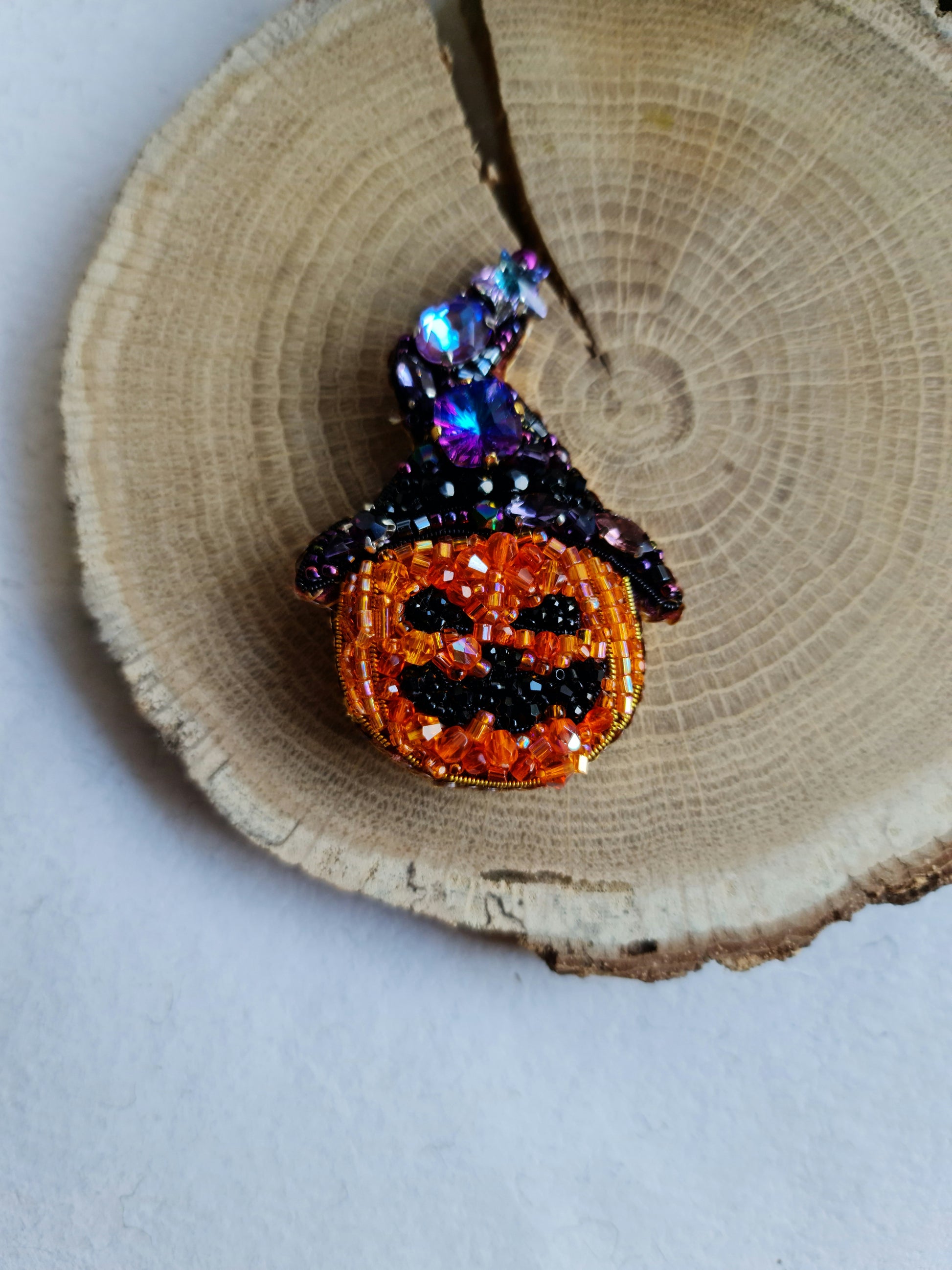 Halloween Pumpkin Beaded Brooch