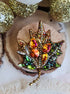Autumn maple leaf beaded brooch hand embroidered with colorful crystals and gold beads