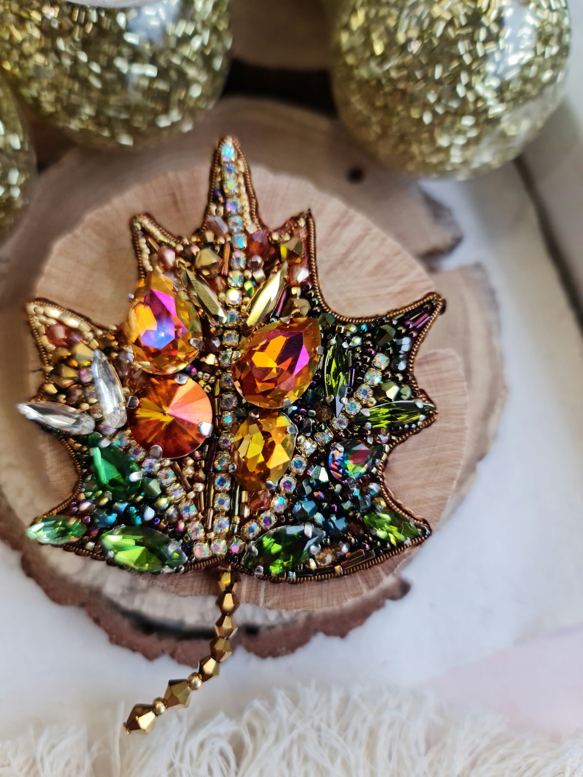 Autumn Maple Leaf Beaded Brooch