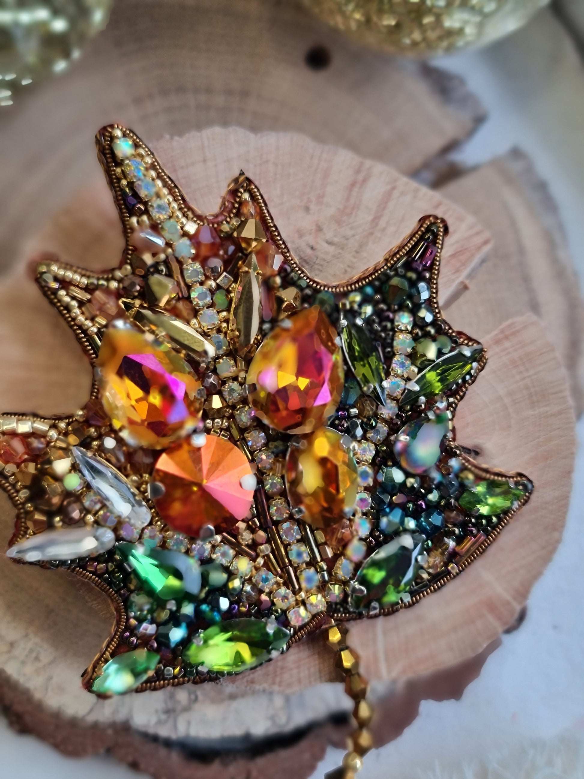 Autumn Maple Leaf Beaded Brooch