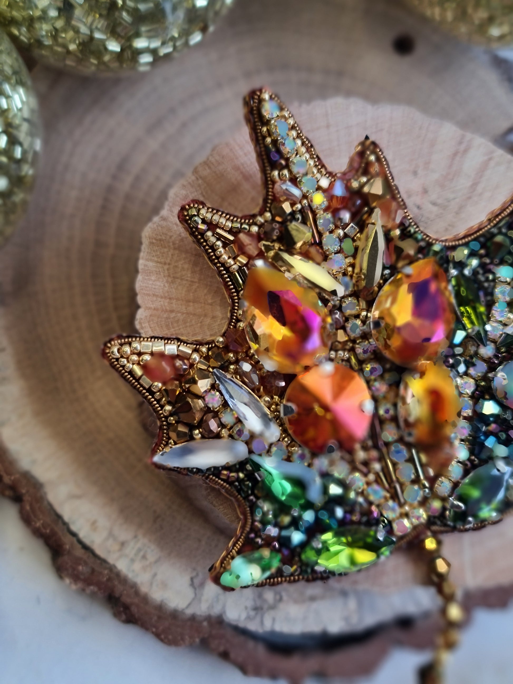 Autumn Maple Leaf Beaded Brooch