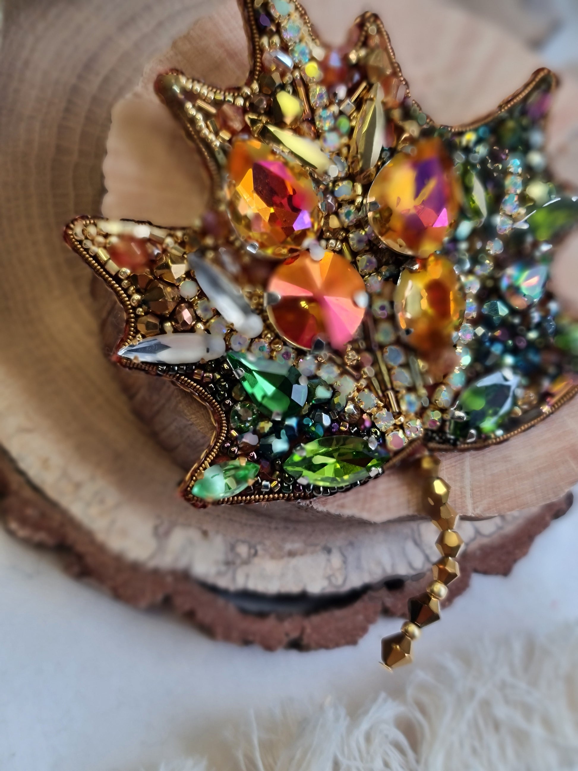 Autumn Maple Leaf Beaded Brooch
