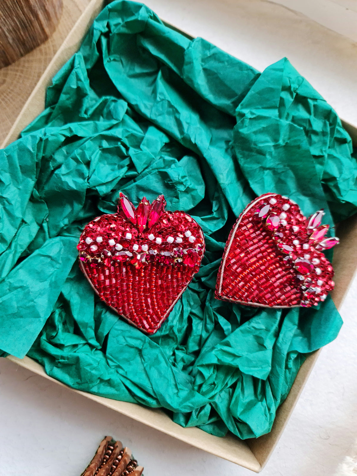 Red Heart Beaded Brooch | Handmade Embroidered Heart Pin