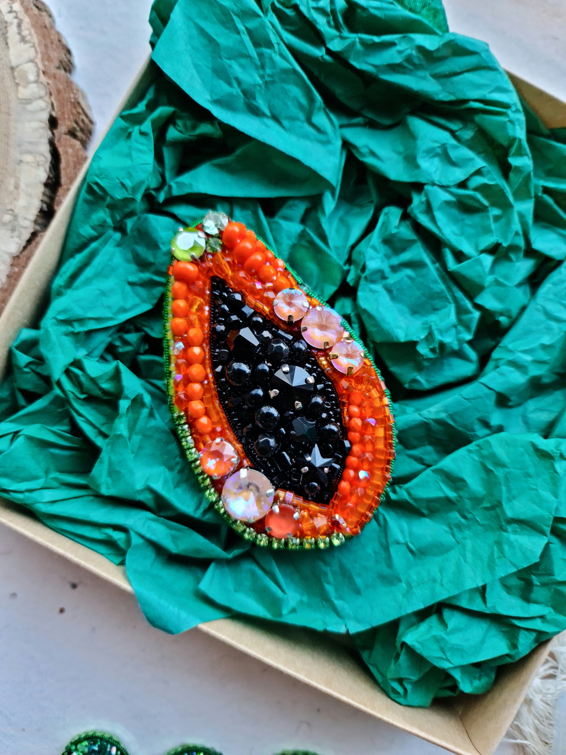 Papaya Beaded Brooch