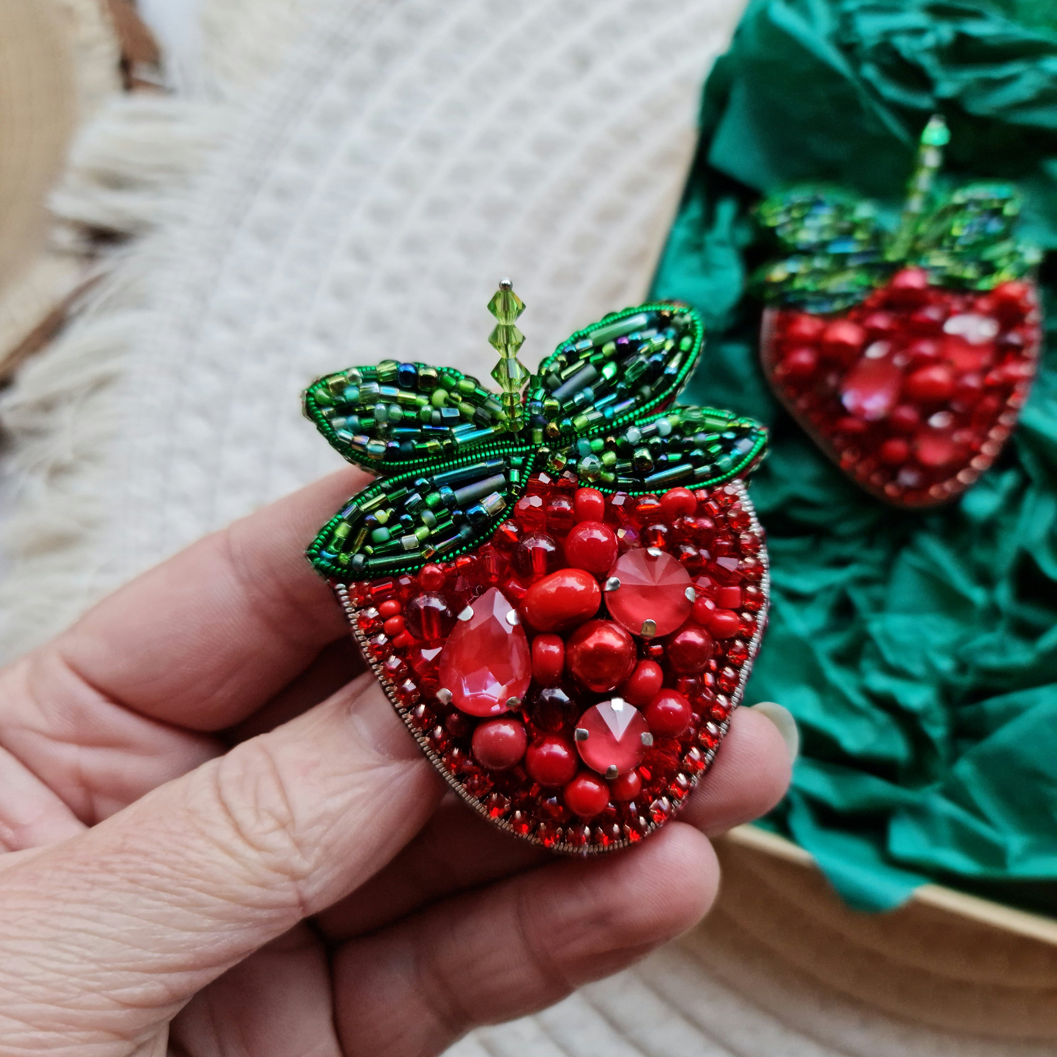 Lapel pin Strawberry Embroidered brooch, unique gifts for her