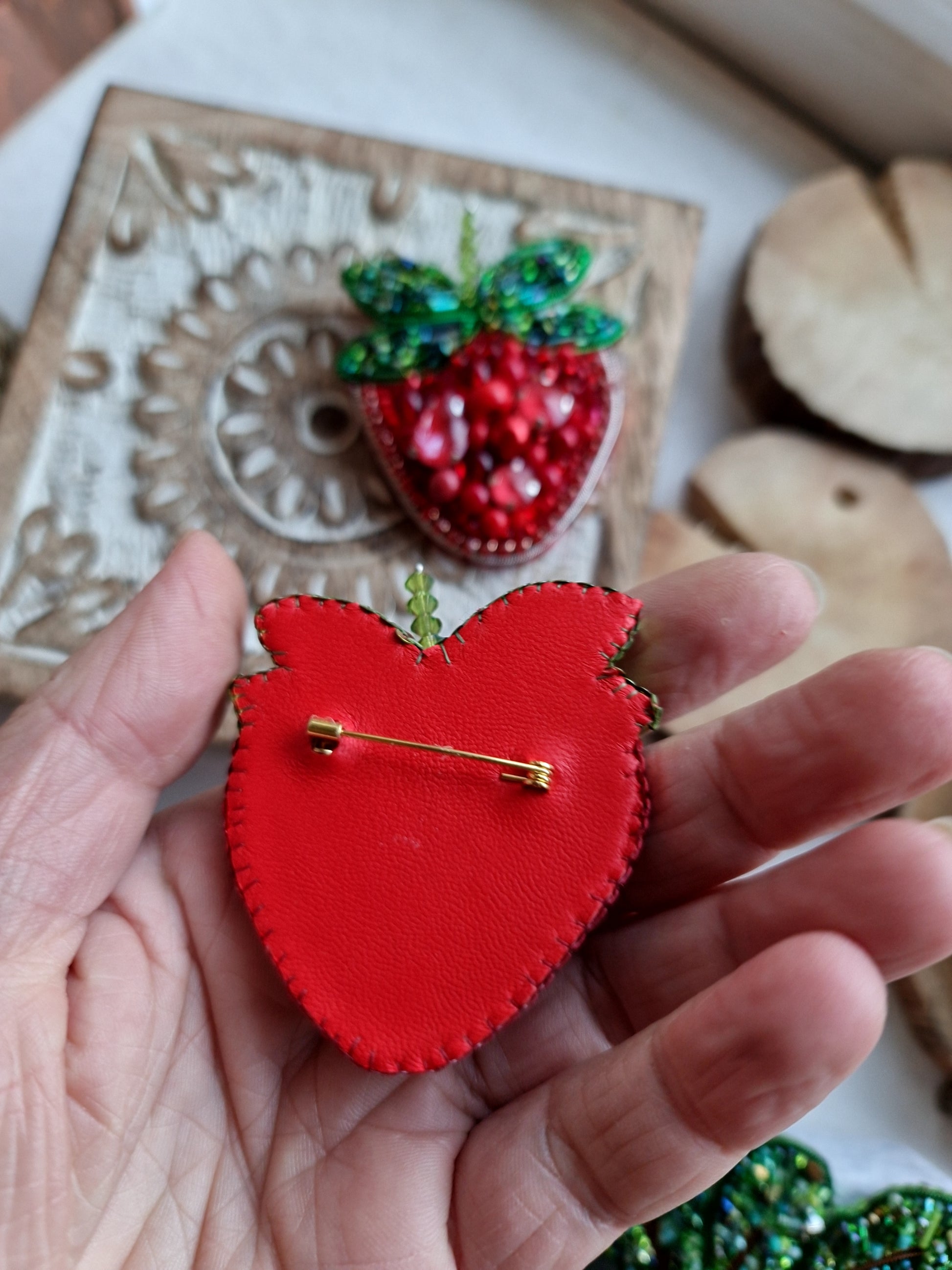 Lapel pin Strawberry Embroidered brooch, unique gifts for her