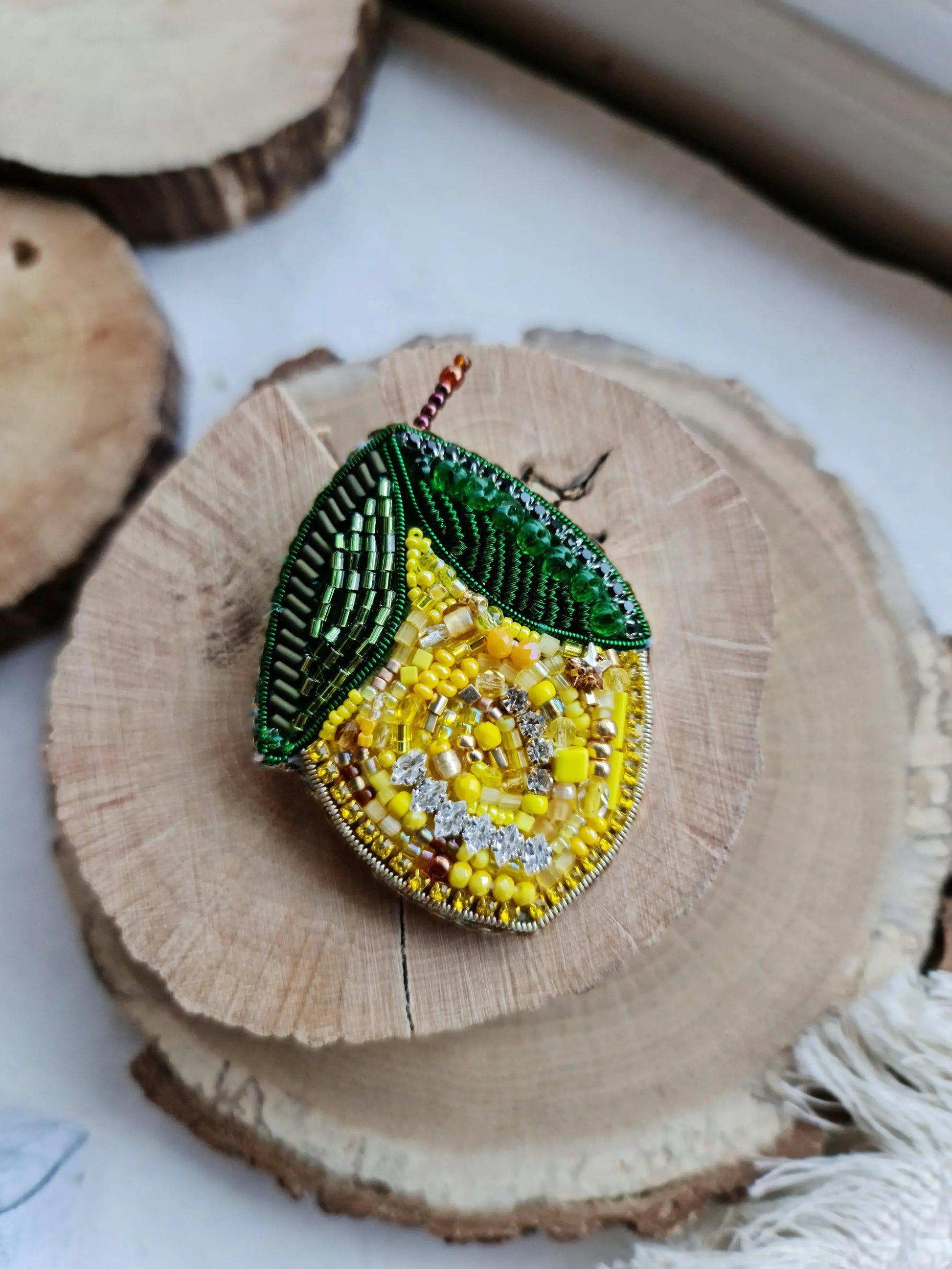 Lemon Beaded Brooch
