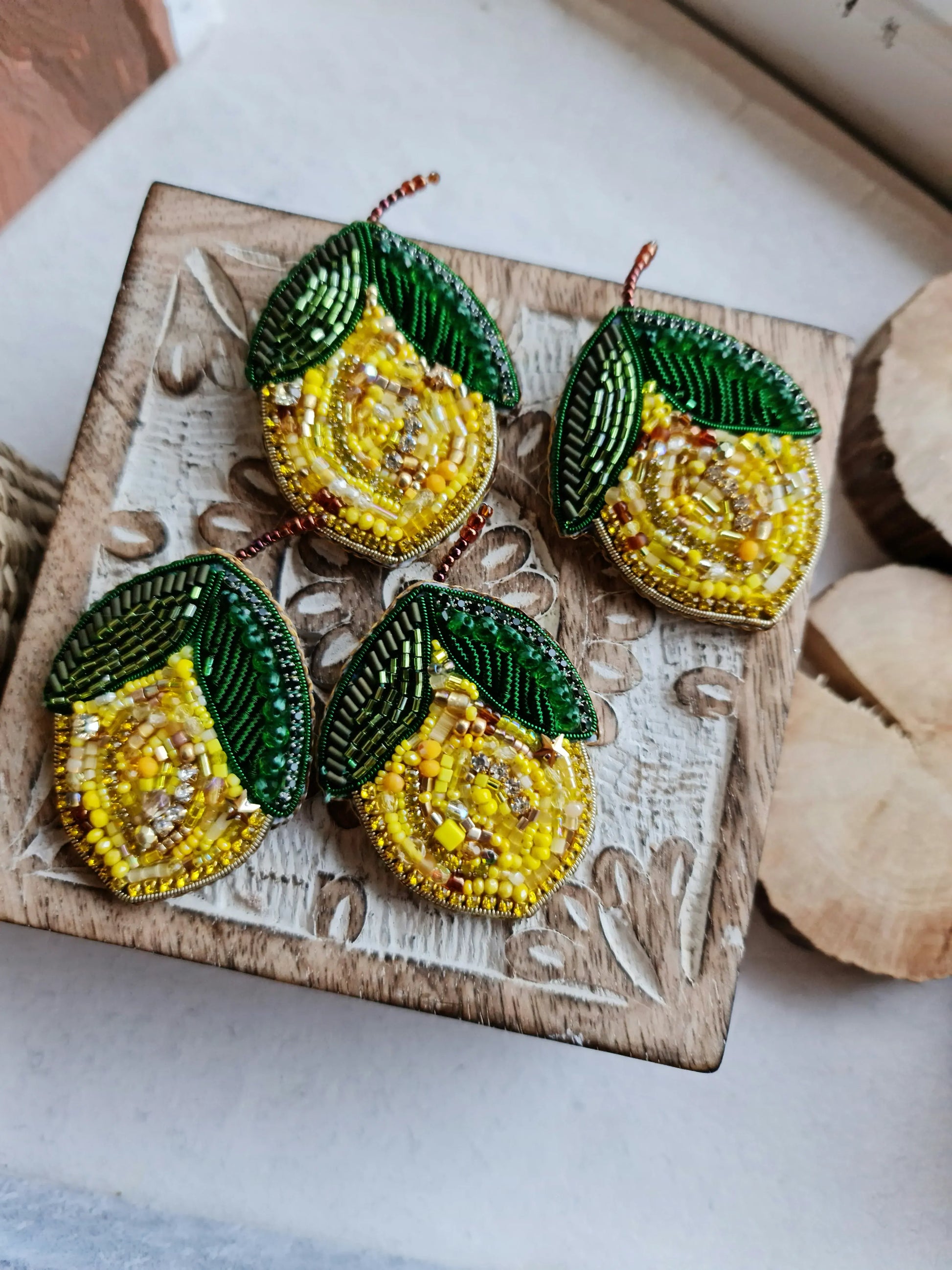 Lemon Beaded Brooch