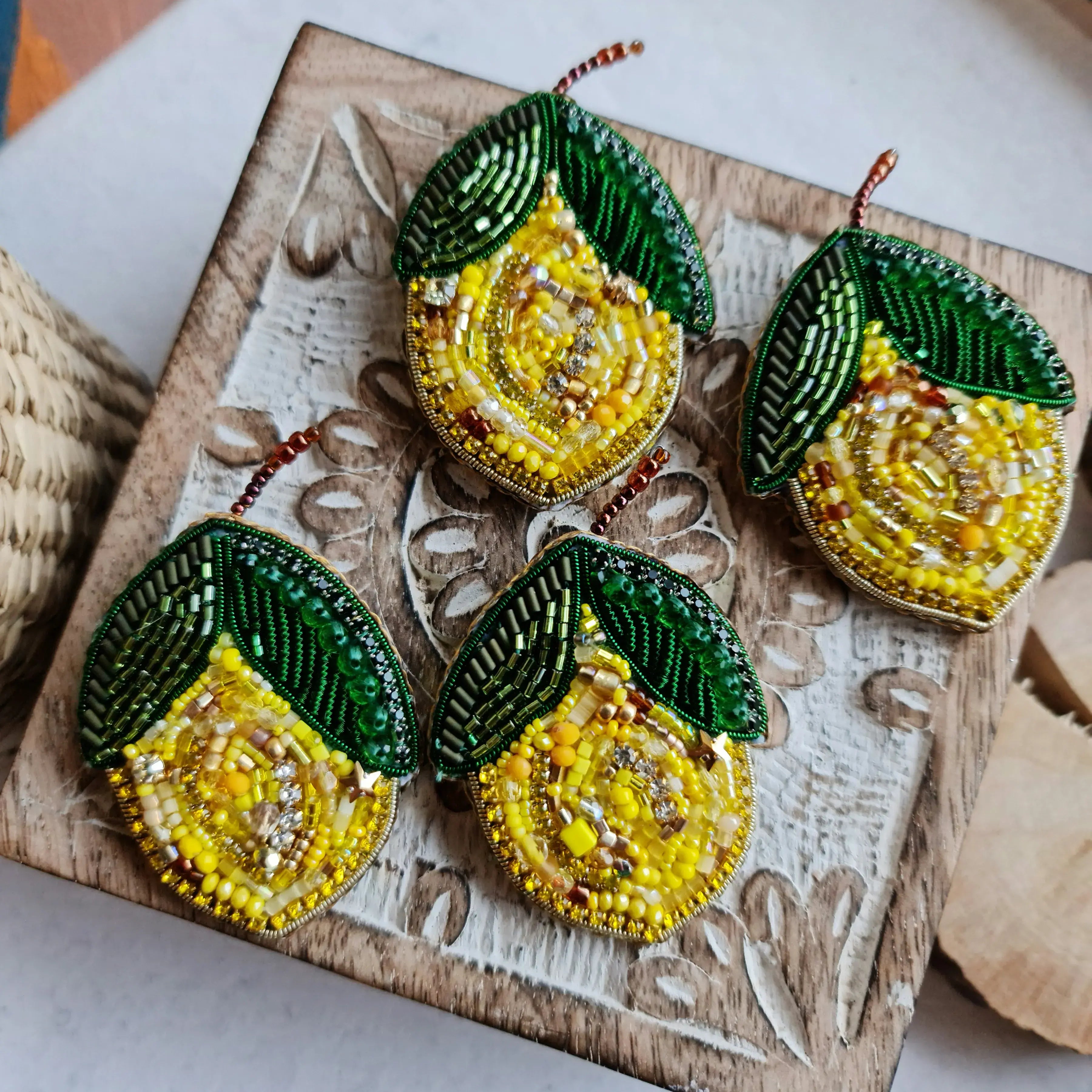 Lemon Beaded Brooch