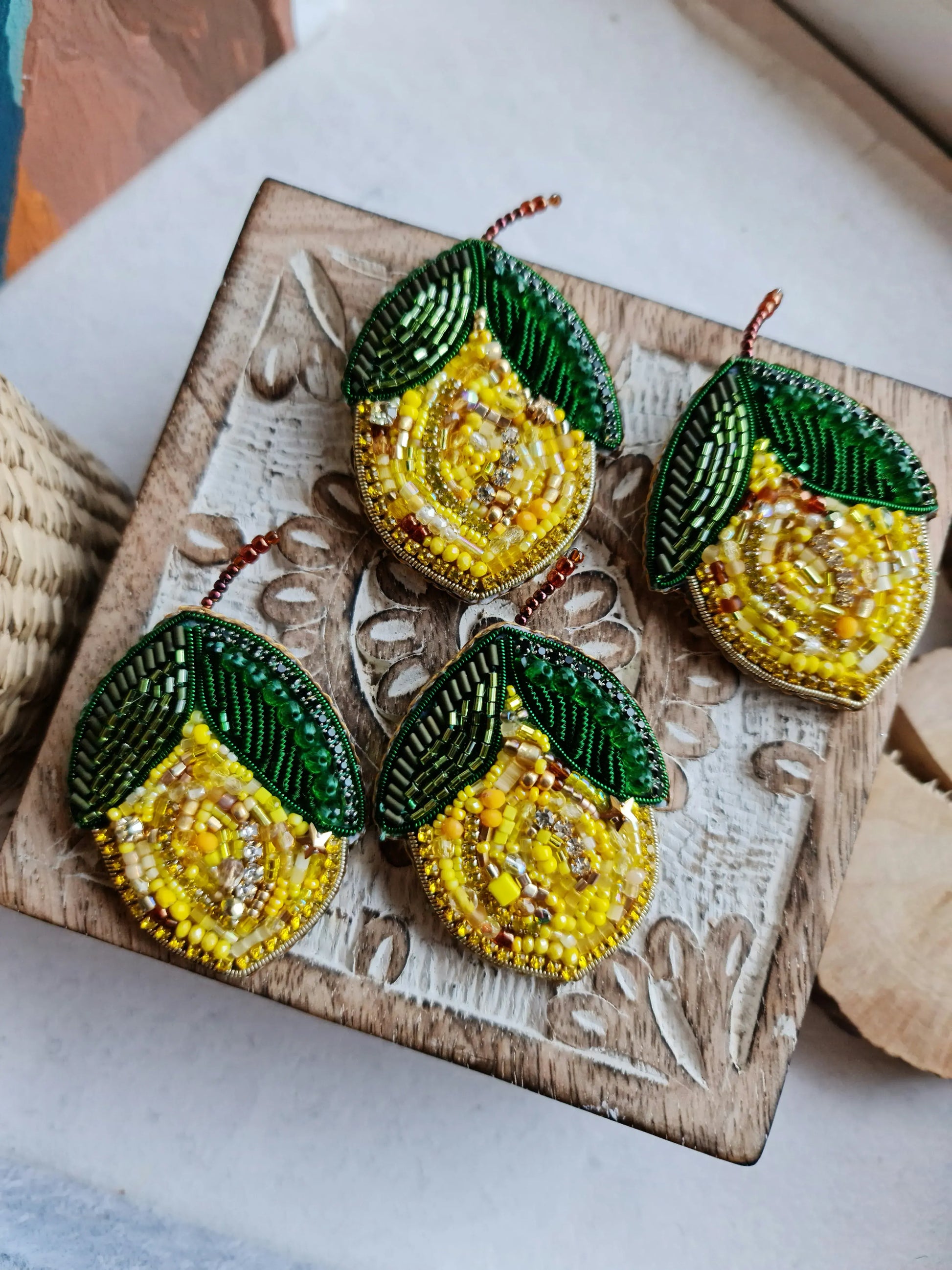 Lemon Beaded Brooch