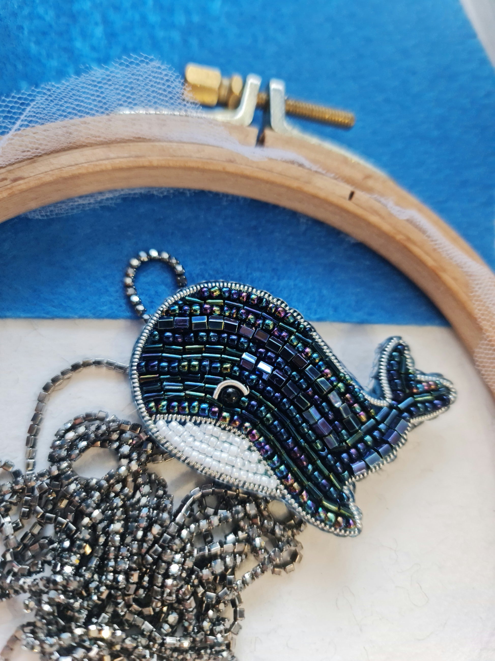 Whale Beaded Brooch