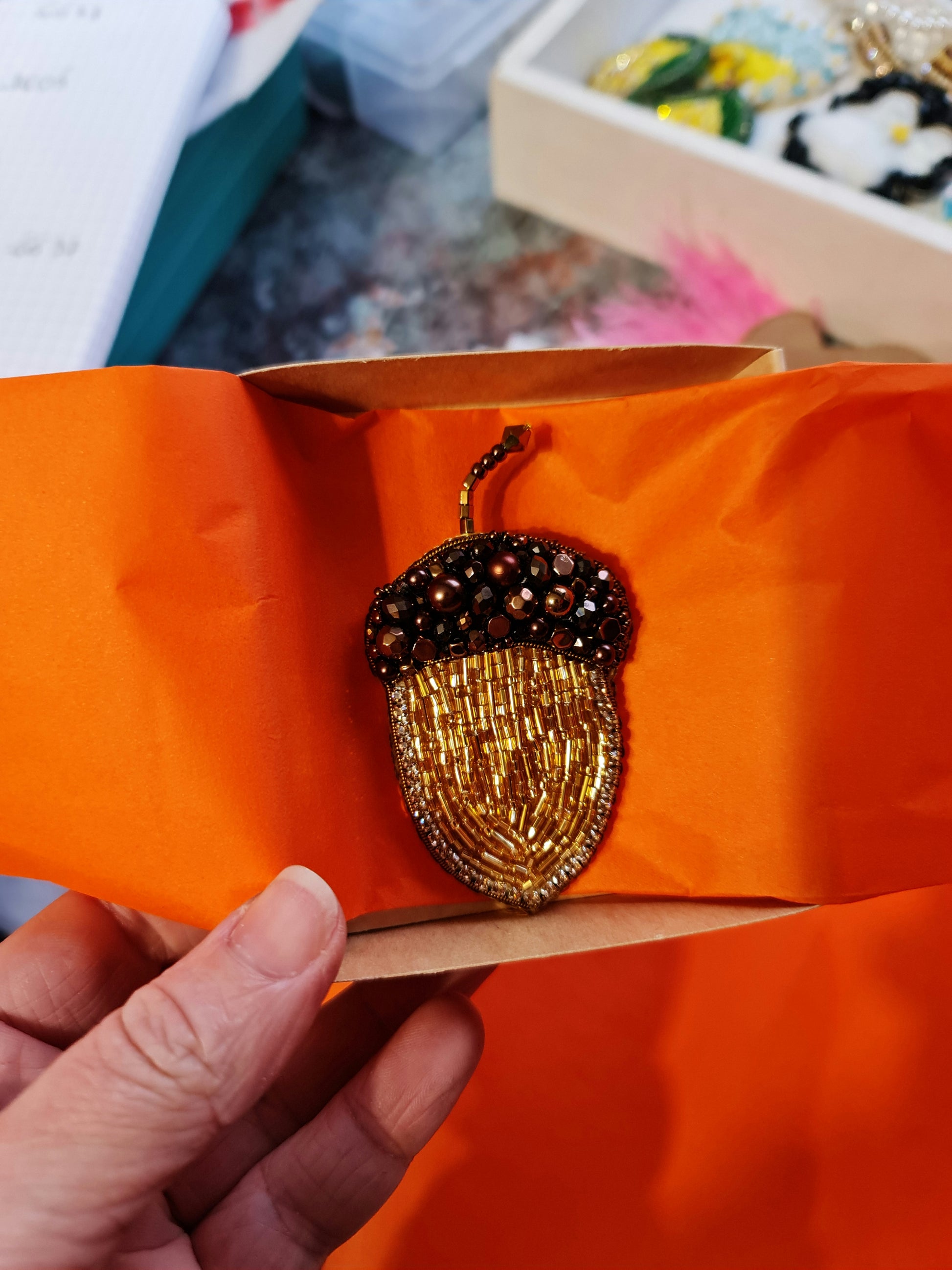 Acorn Beaded Brooch