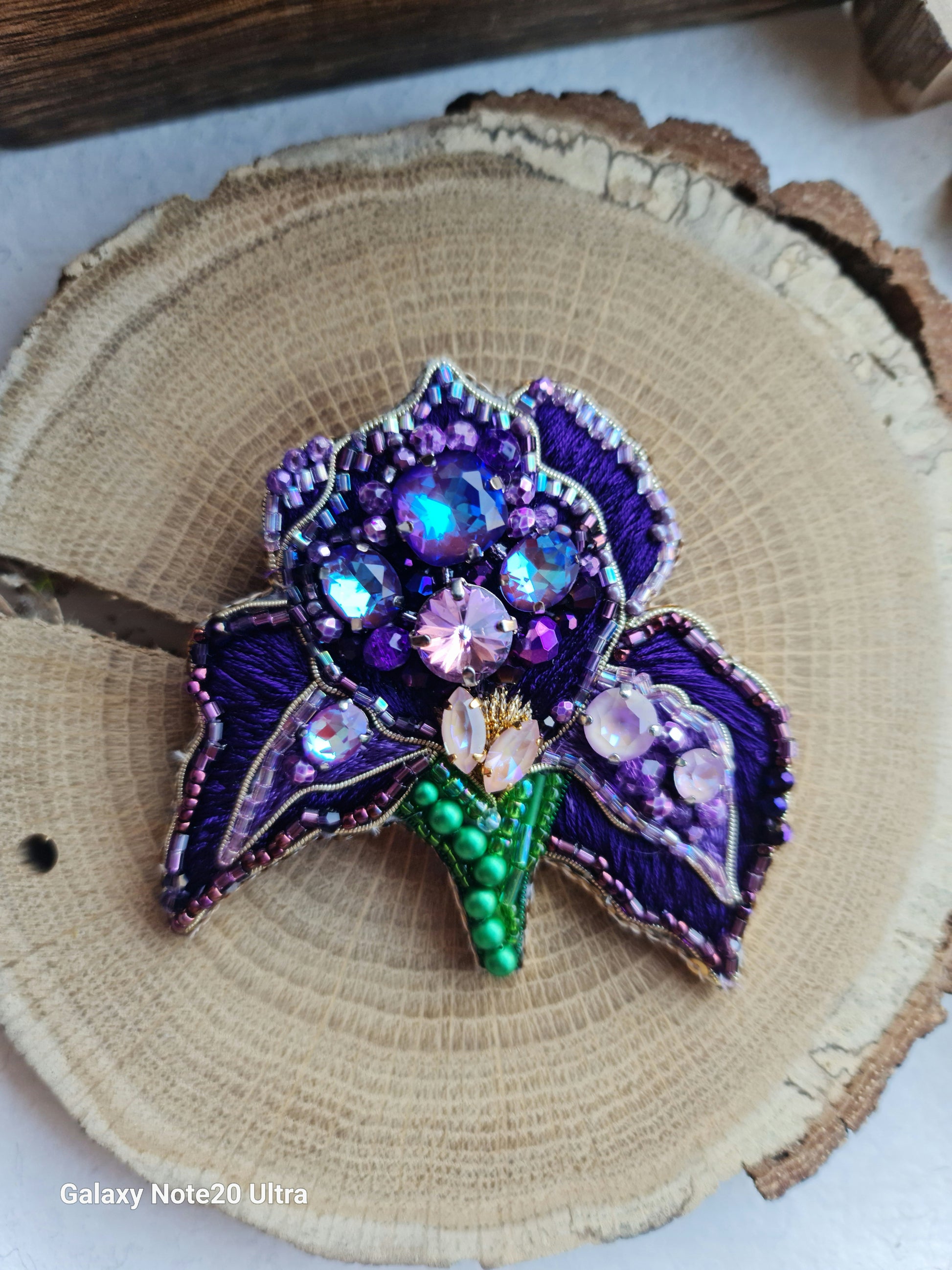 Purple Iris Beaded Brooch