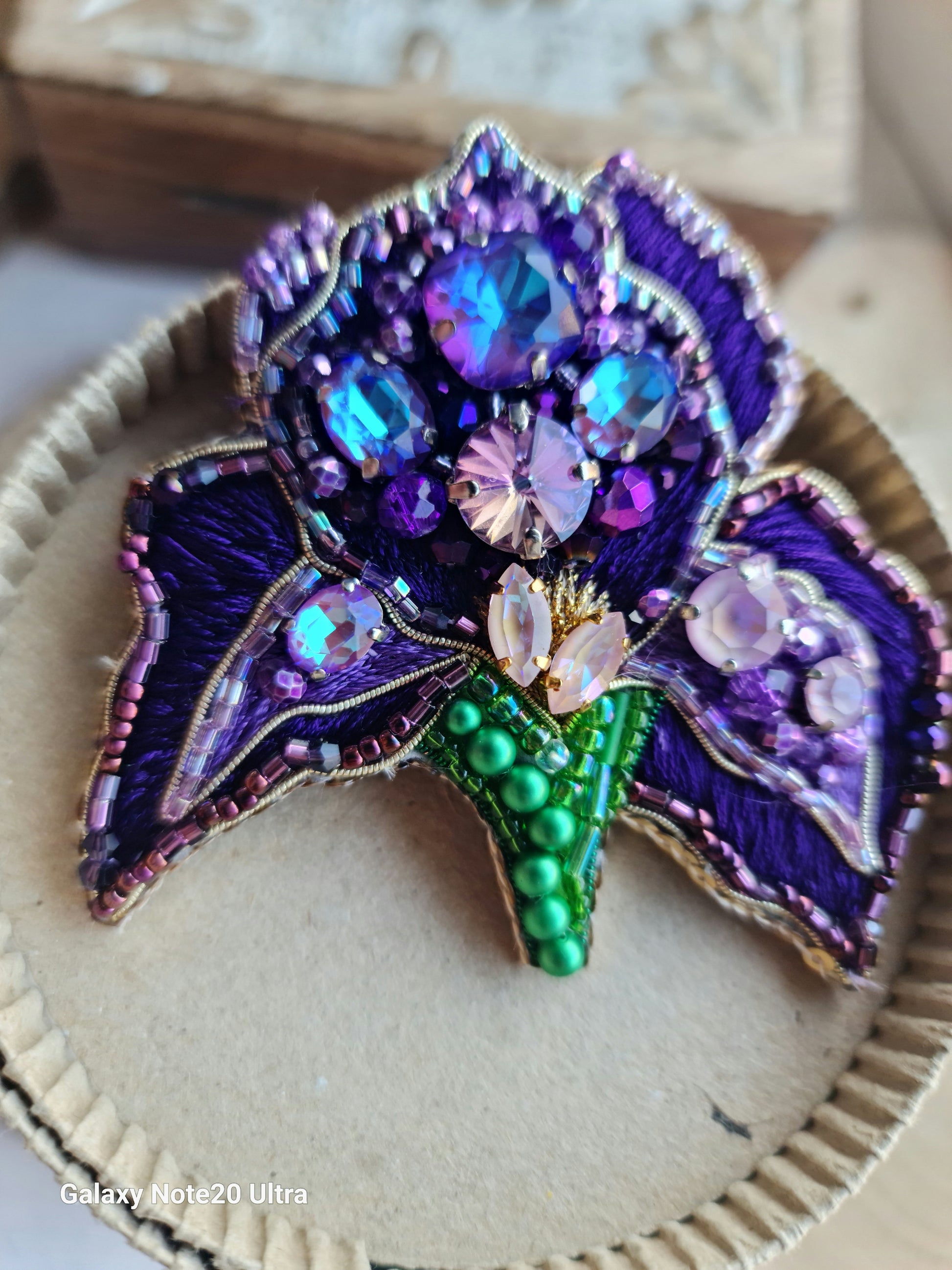 Purple Iris Beaded Brooch