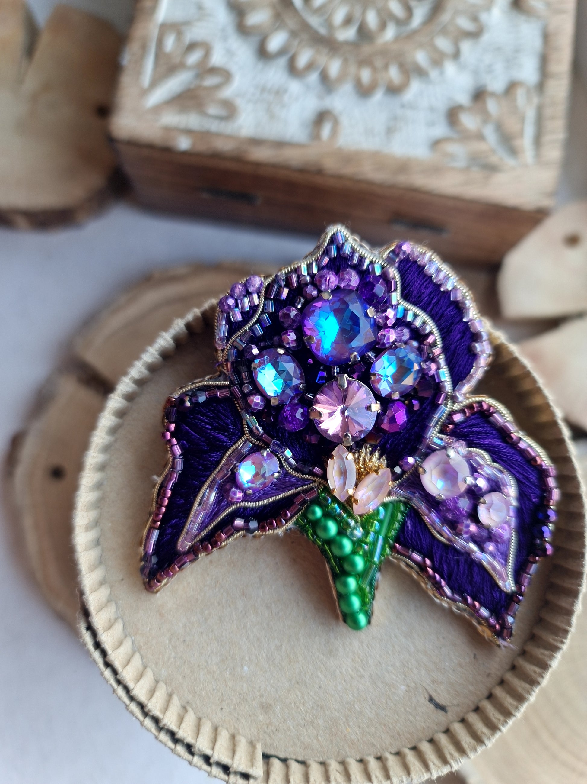 Purple Iris Beaded Brooch