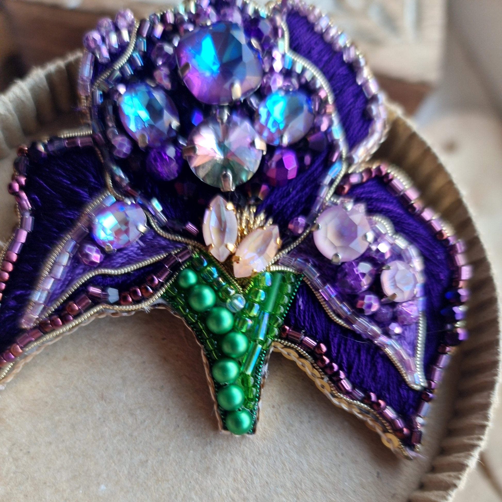 Purple Iris Beaded Brooch