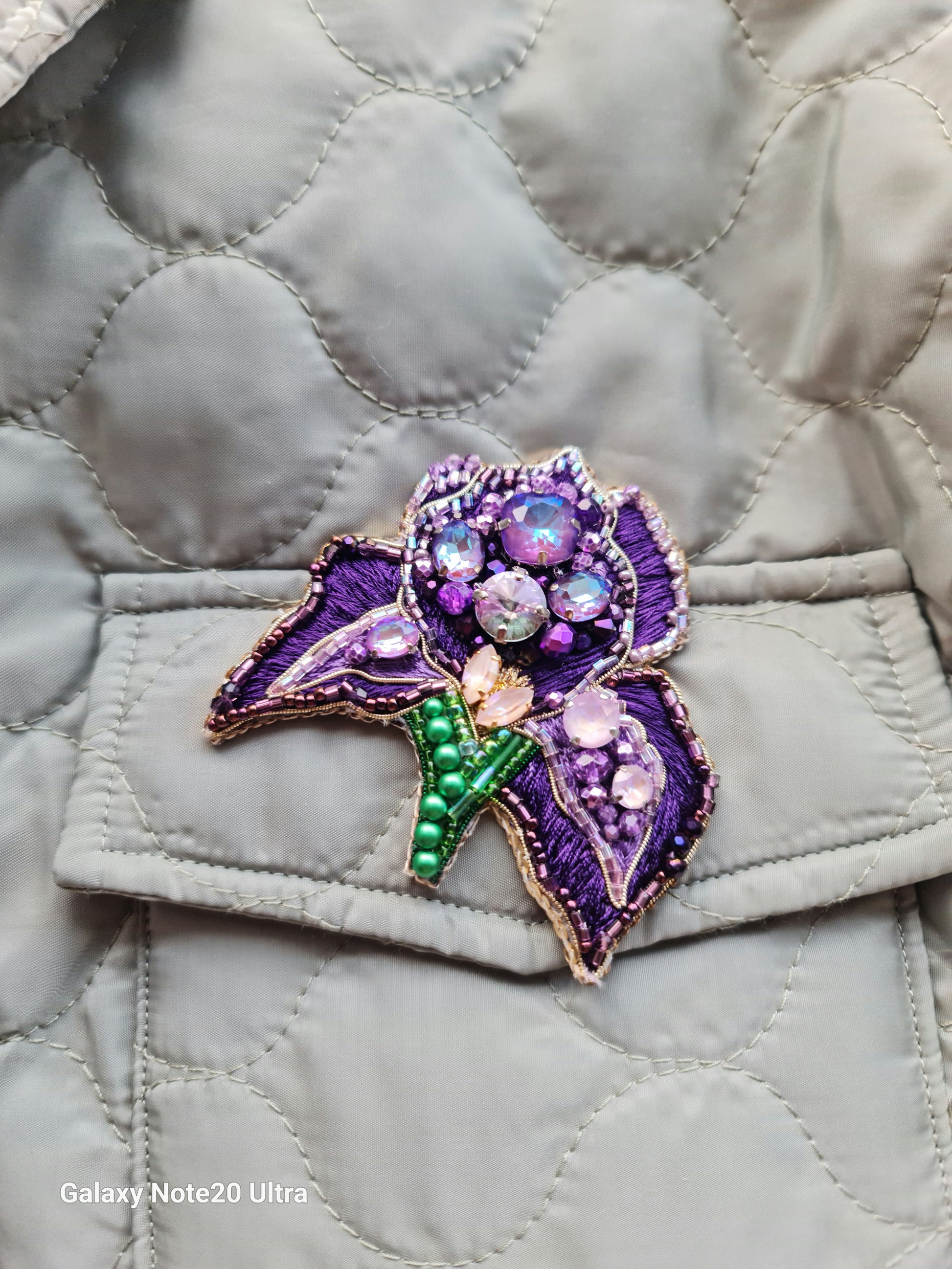 Purple Iris Beaded Brooch