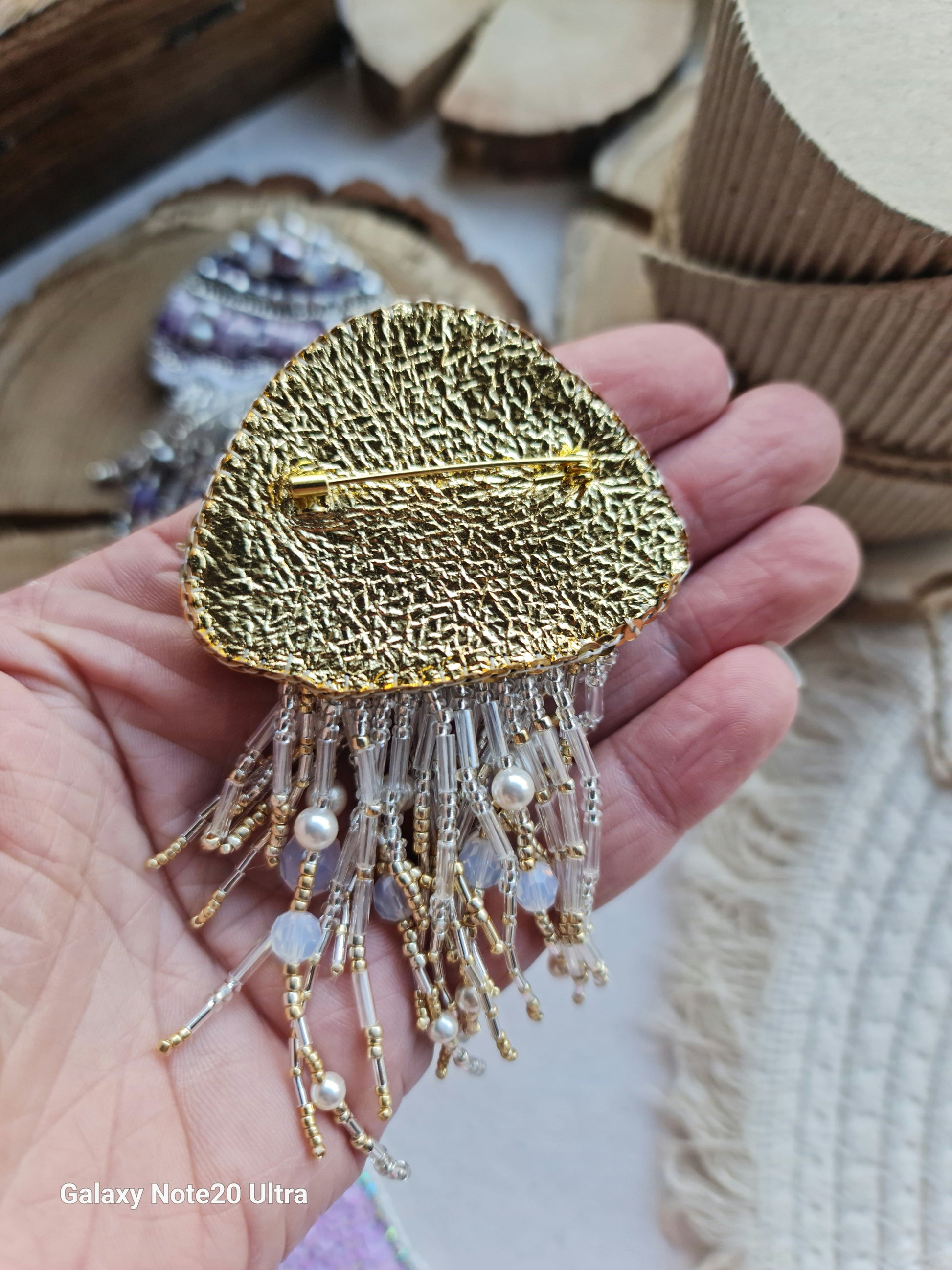 Jellyfish Beaded Brooch