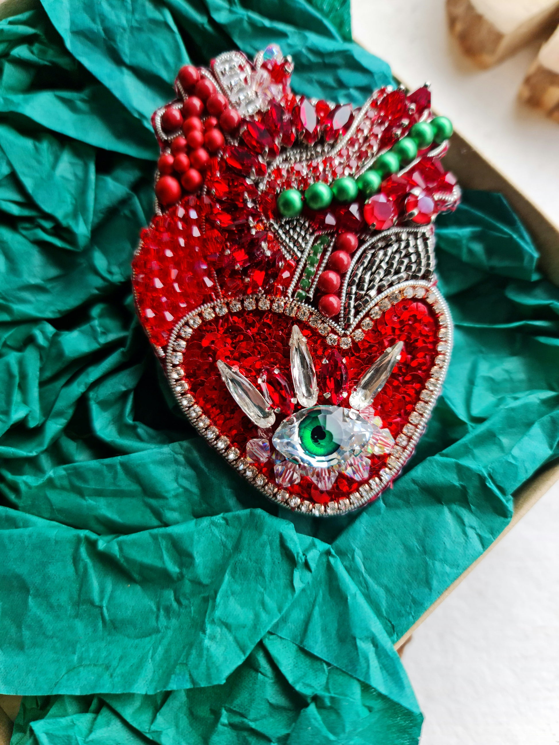 Red Anatomical Heart Eye Brooch