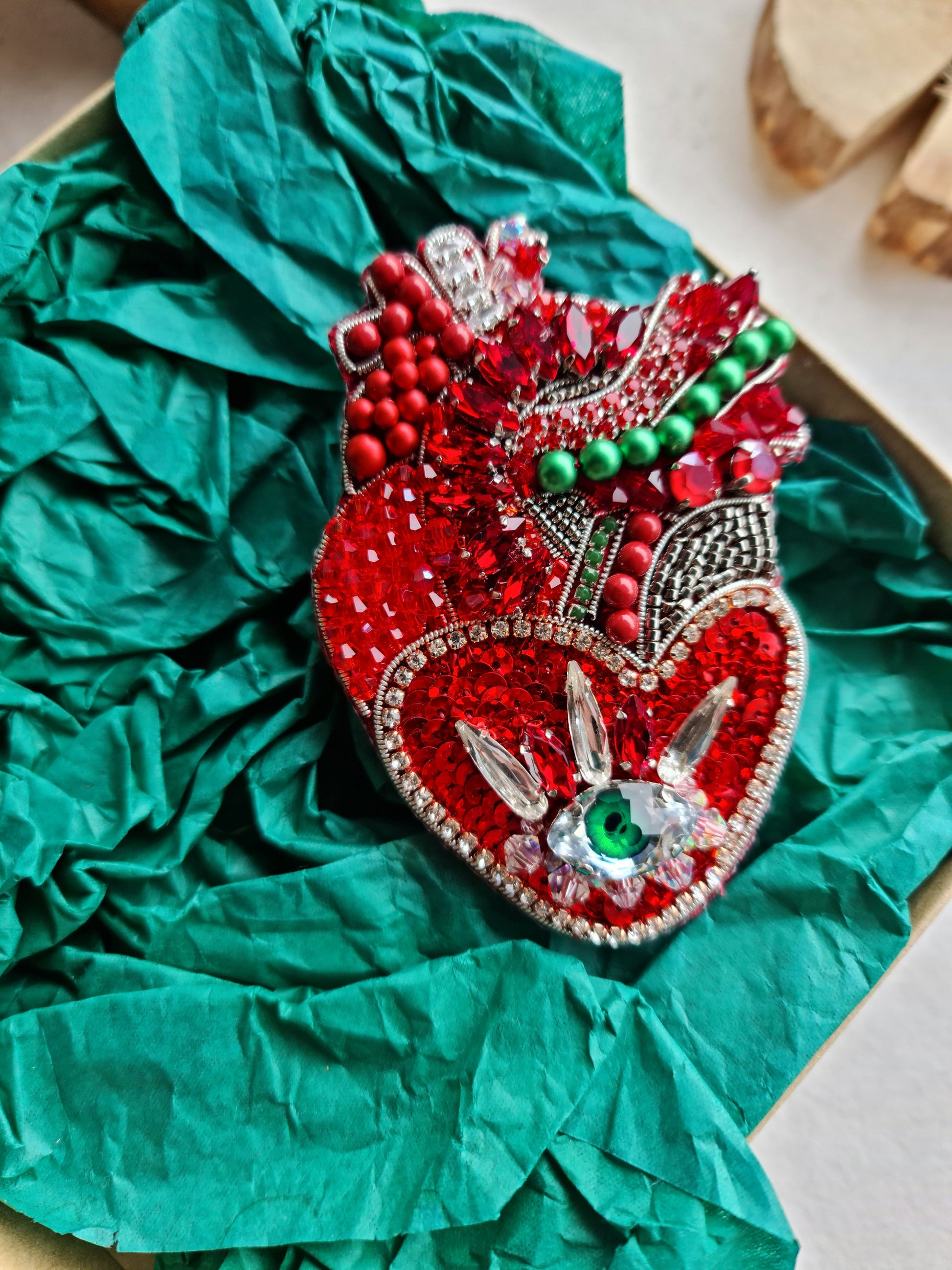 Red Anatomical Heart Eye Brooch