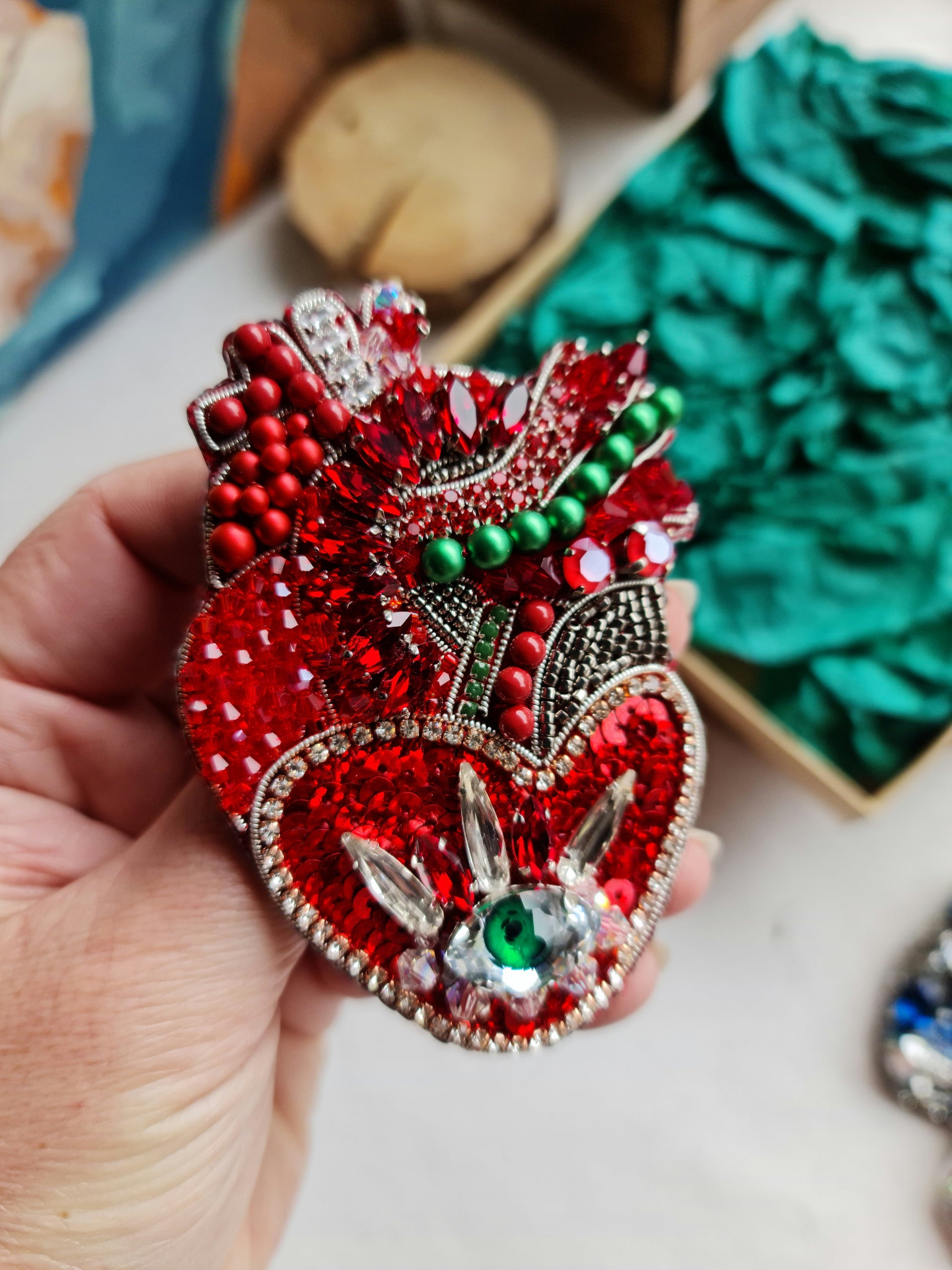 Red Anatomical Heart Eye Brooch
