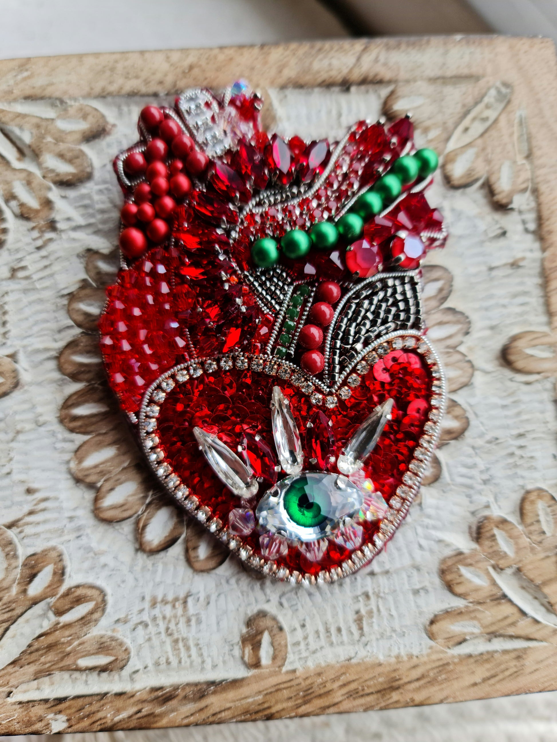 Red Anatomical Heart Eye Brooch