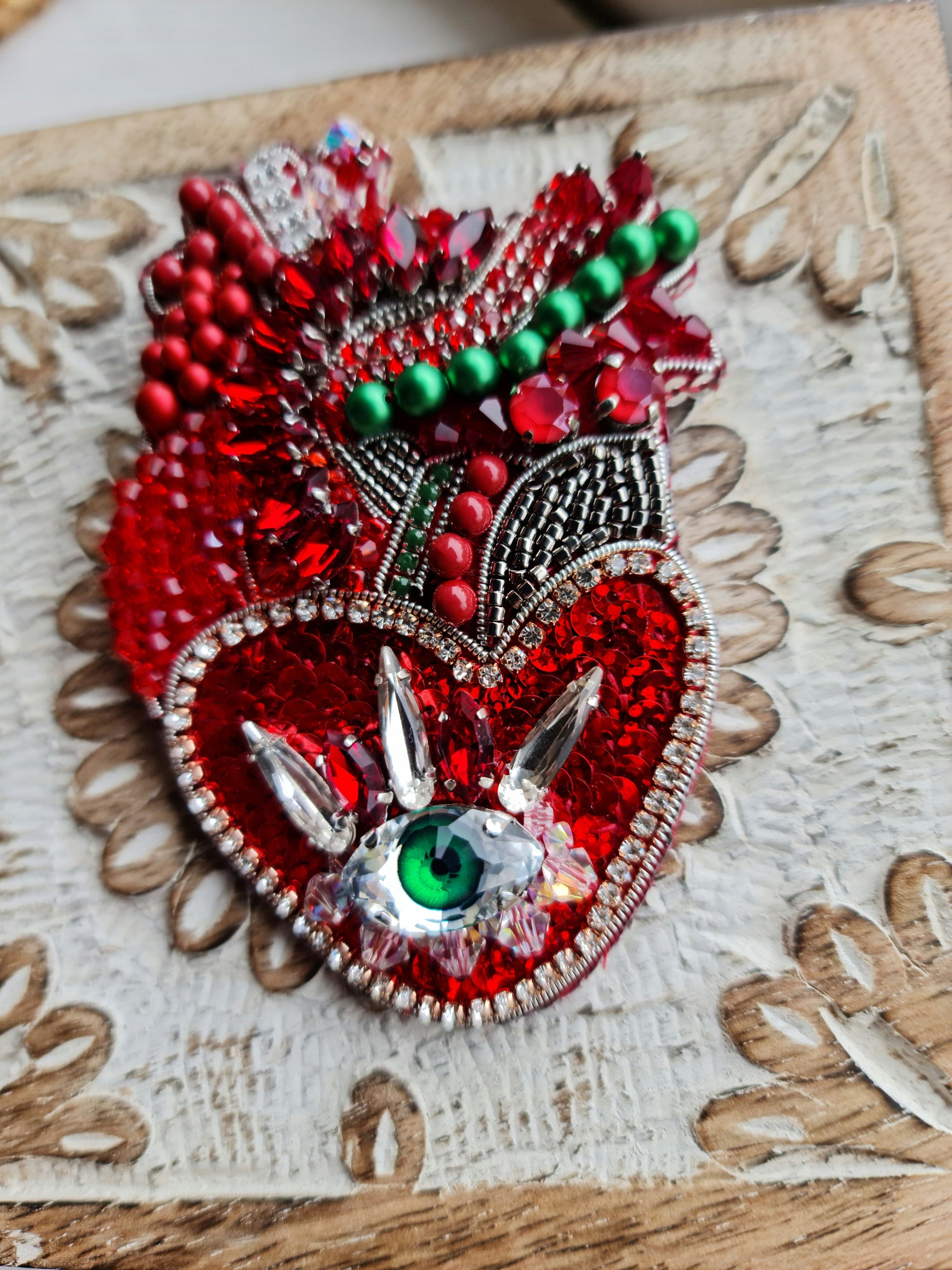 Red Anatomical Heart Eye Brooch