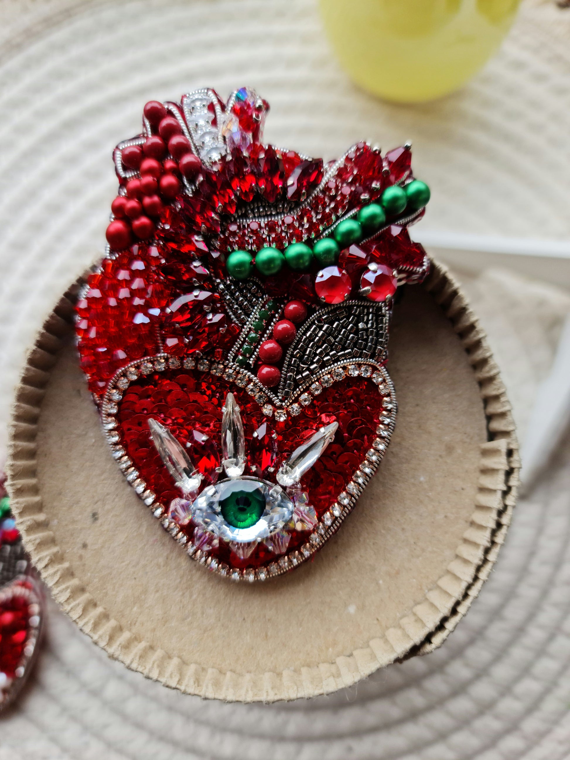 Red Anatomical Heart Eye Brooch