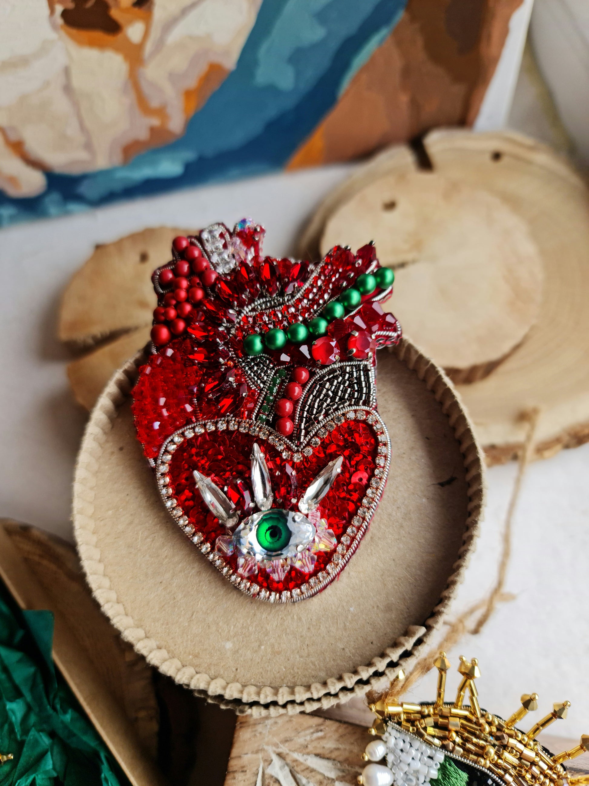 Red Anatomical Heart Eye Brooch