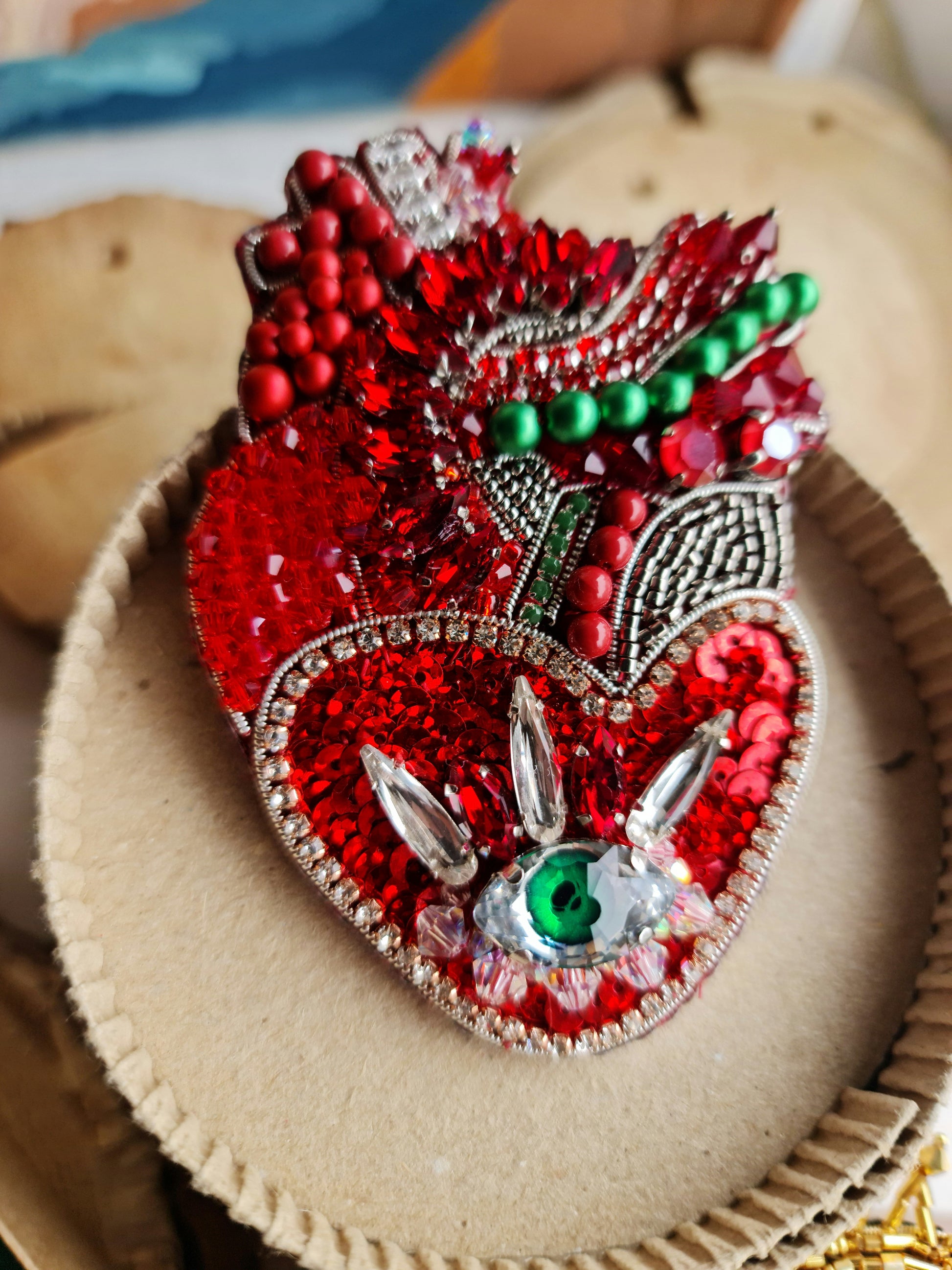 Red Anatomical Heart Eye Brooch