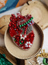 Red floral anatomical heart beaded brooch hand embroidered with crystals flowers and green details