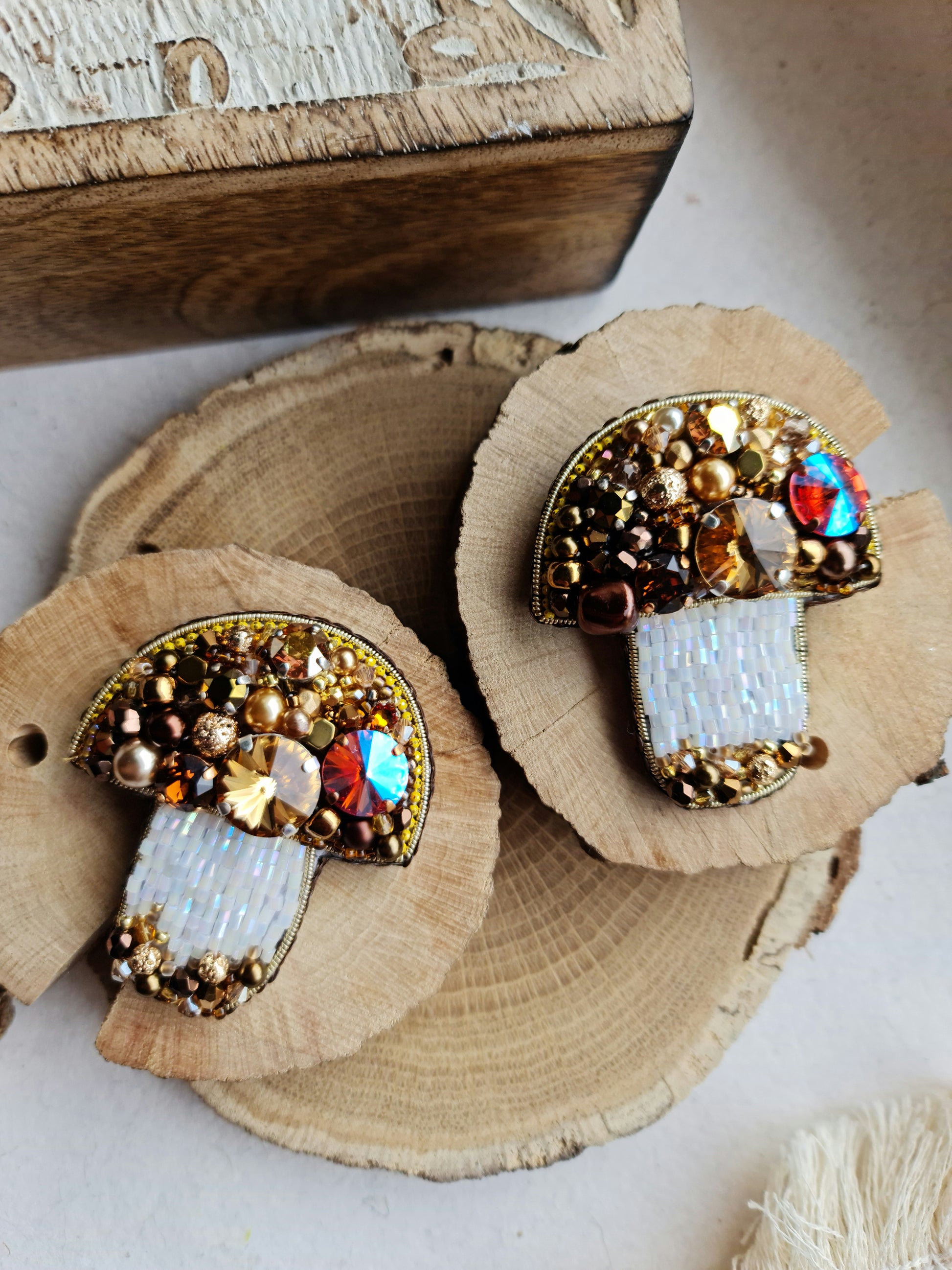 Brown Mushroom Beaded Brooch