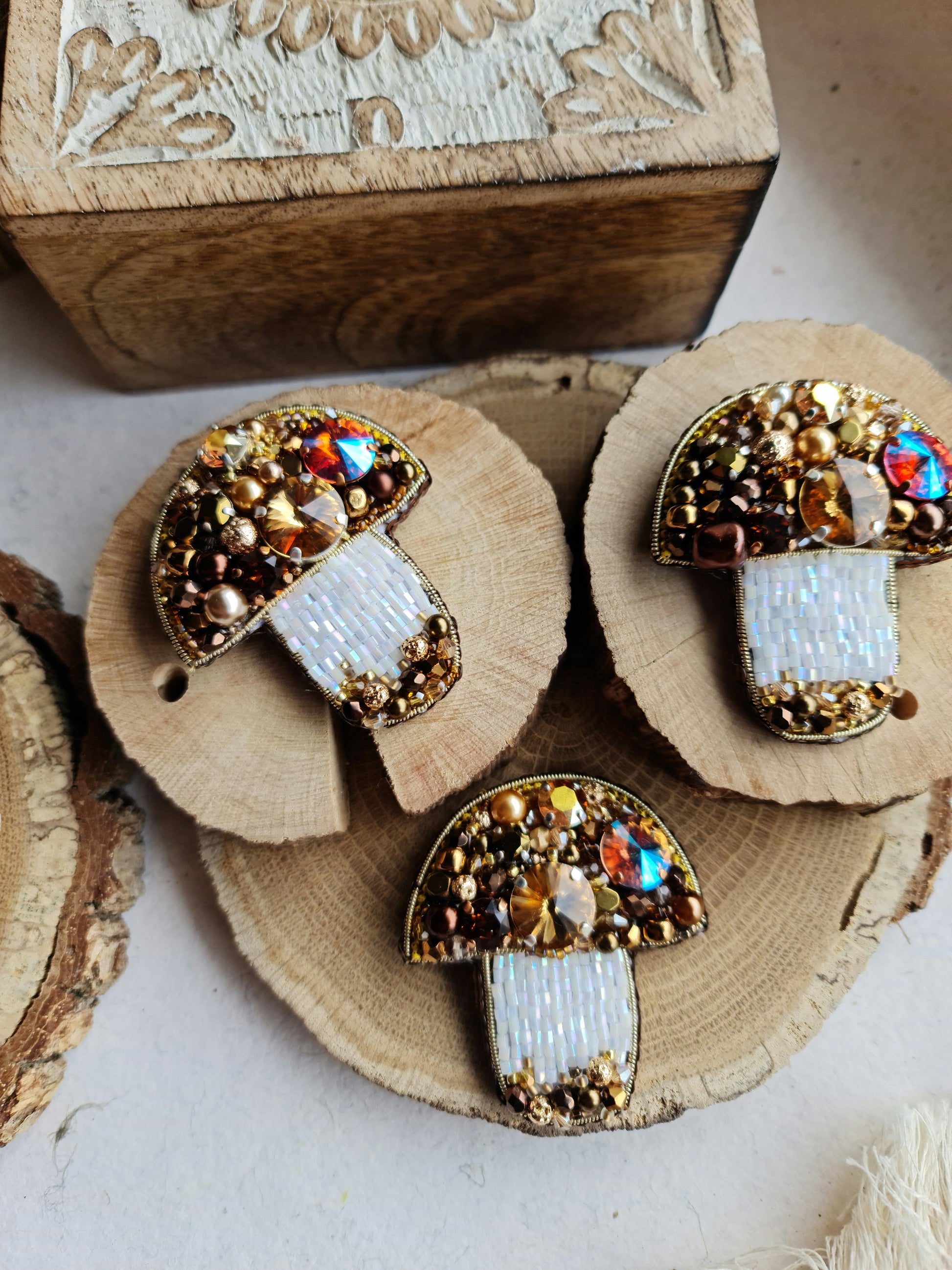 Brown Mushroom Beaded Brooch