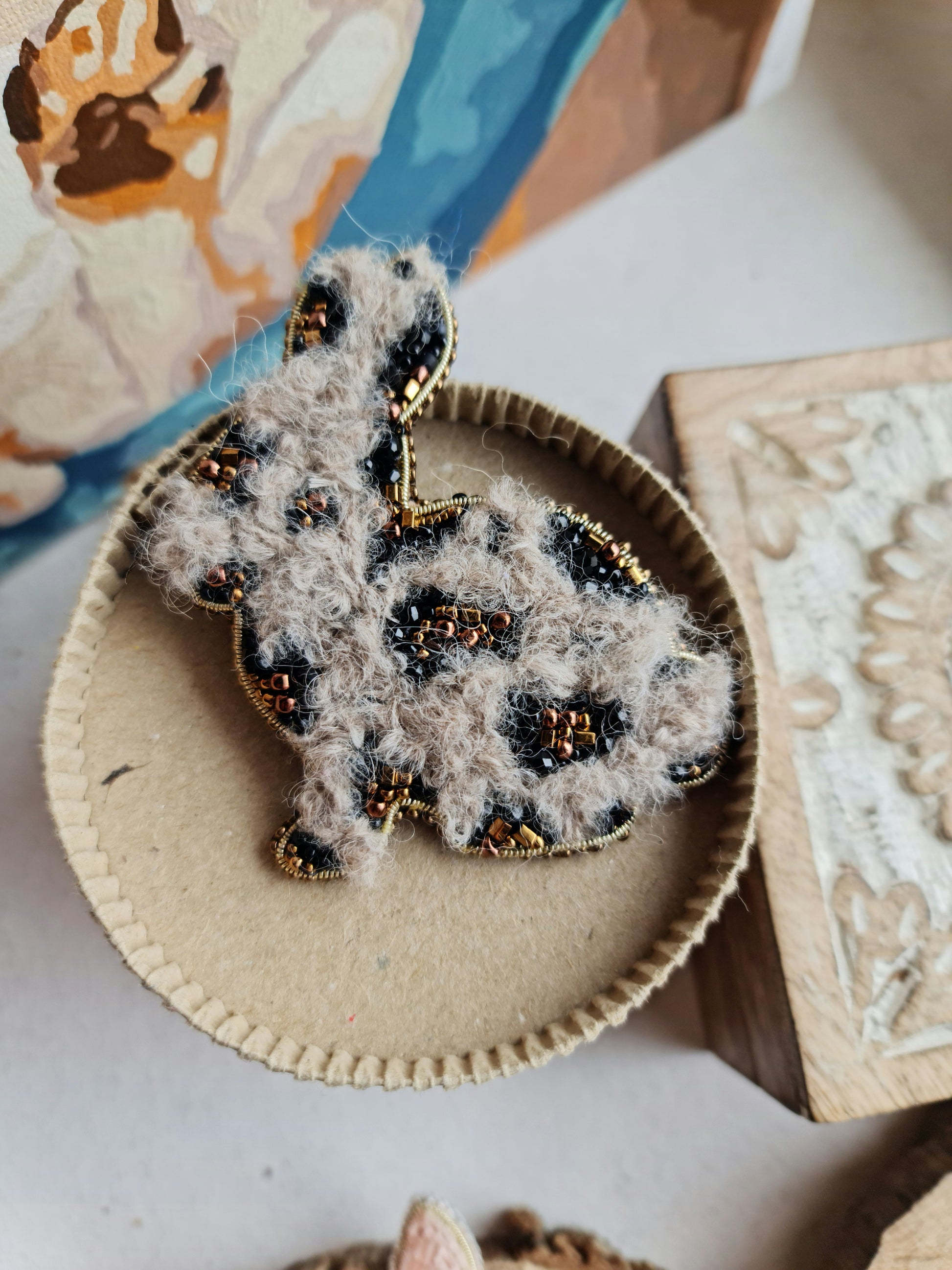 Spotted Bunny Beaded Brooch