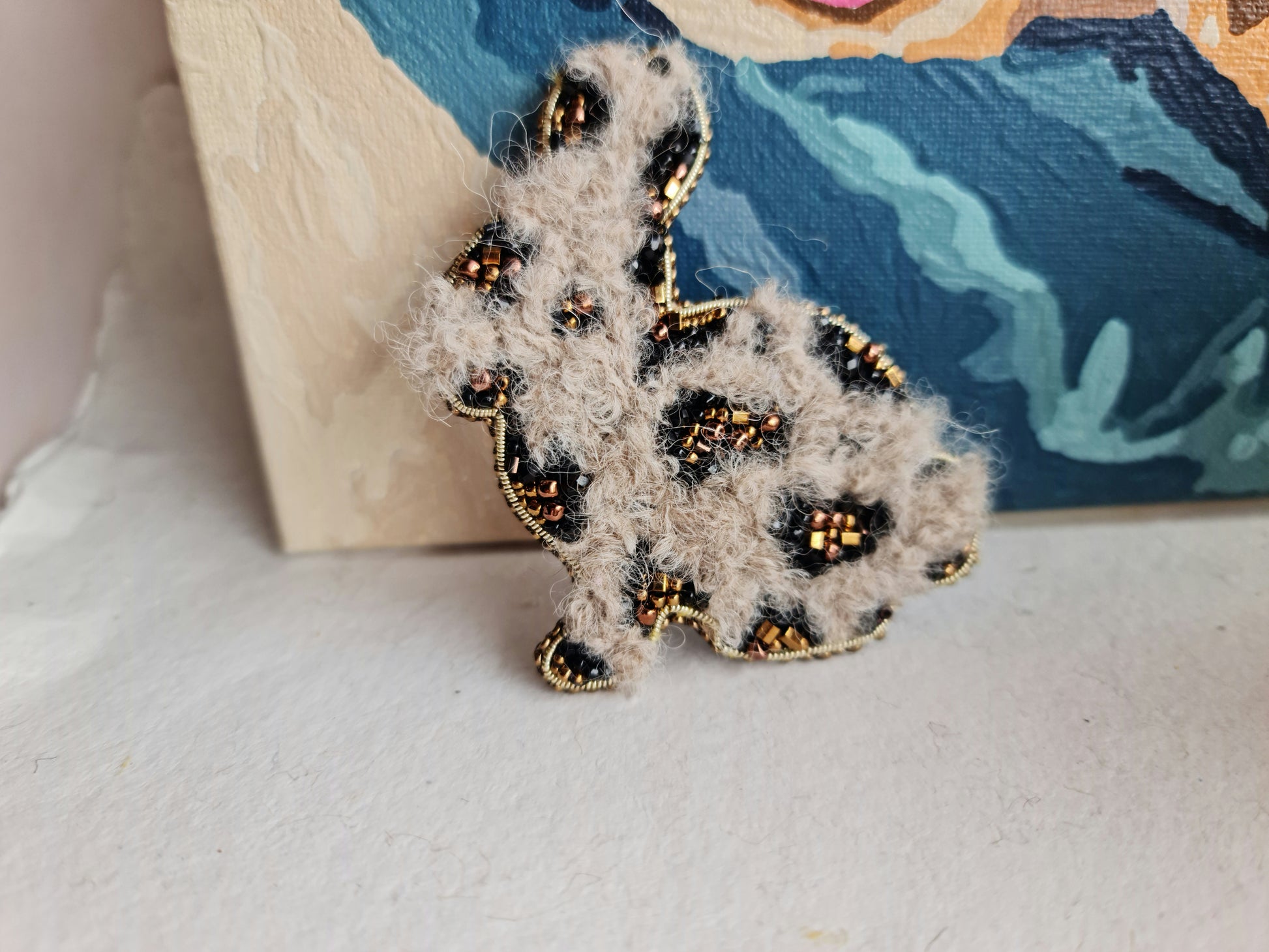 Spotted Bunny Beaded Brooch